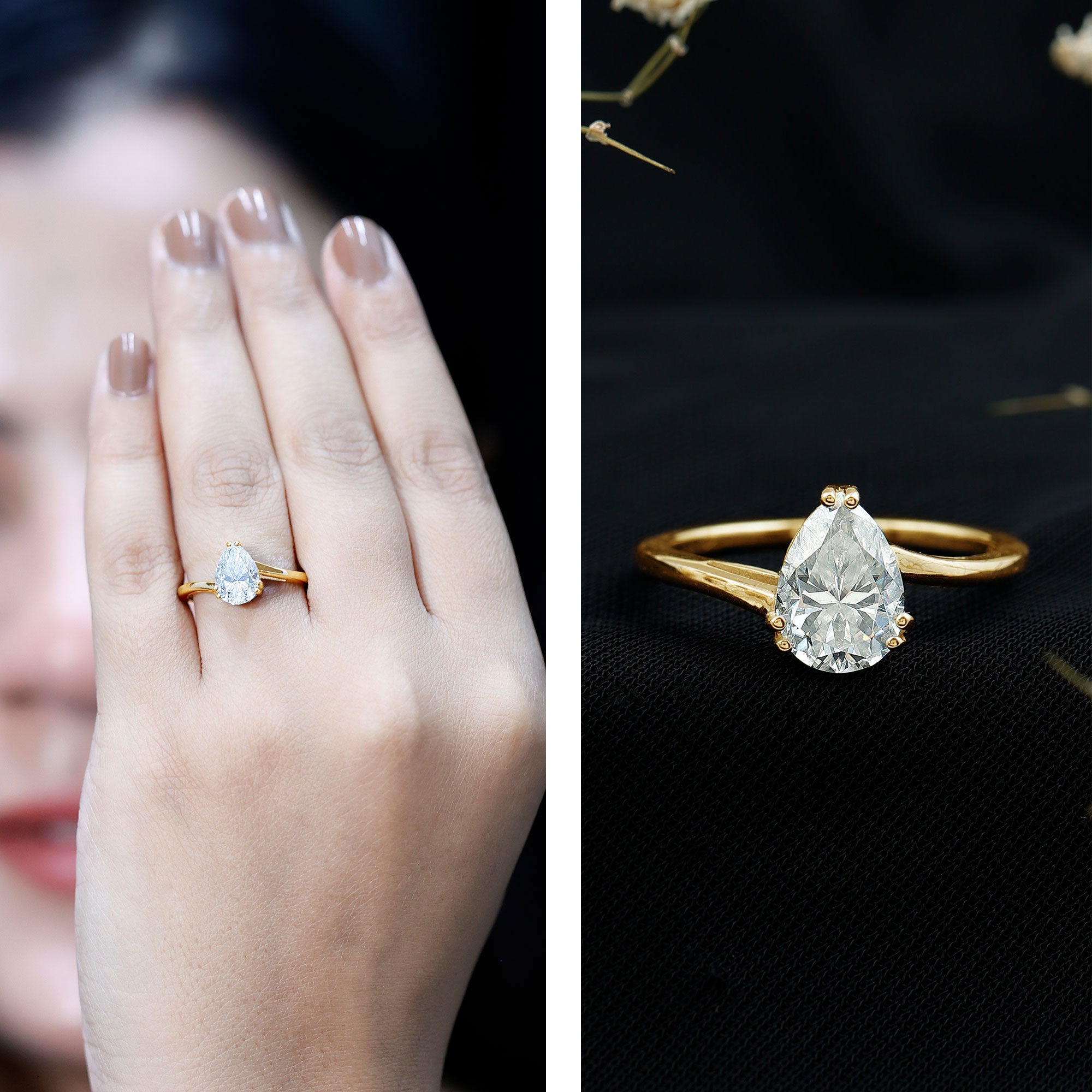 Pear Engagement Ring With Certified Moissanite D-VS1 - Rosec Jewels