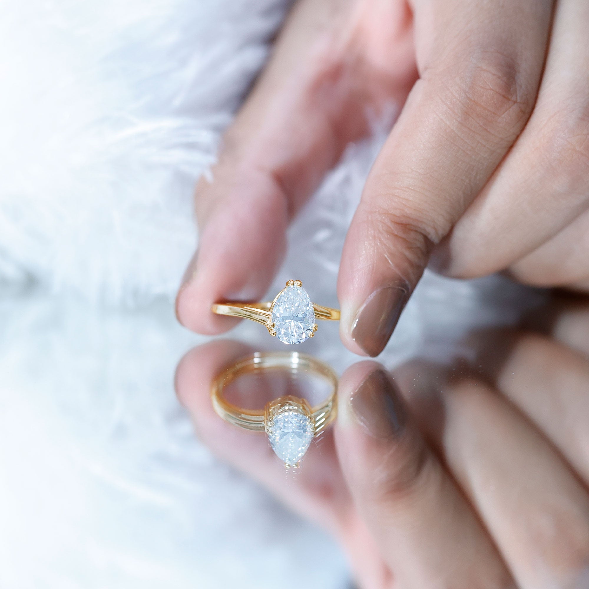 Pear Engagement Ring With Certified Moissanite D-VS1 - Rosec Jewels