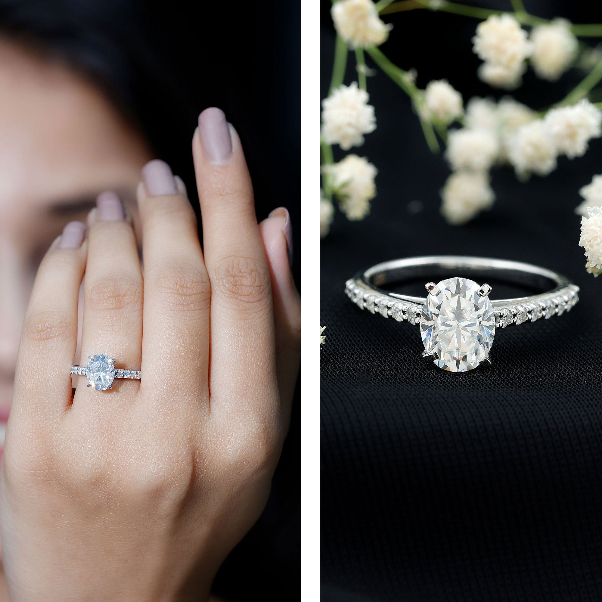Brilliant Cut Moissanite Oval Engagement Ring D-VS1 - Rosec Jewels