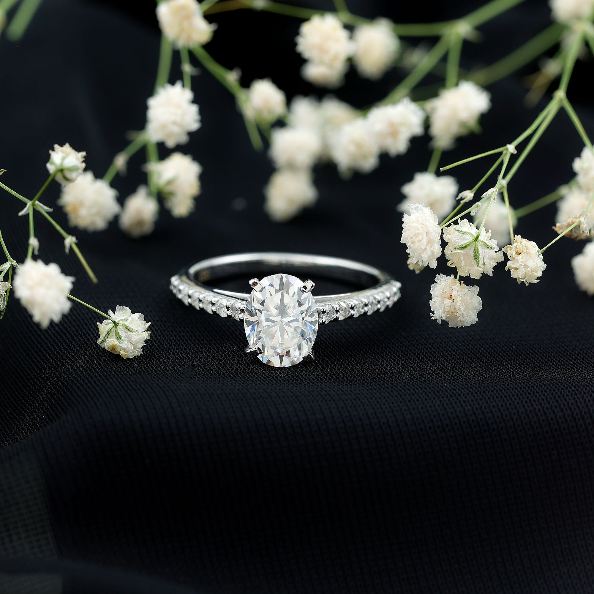 Brilliant Cut Moissanite Oval Engagement Ring D-VS1 - Rosec Jewels
