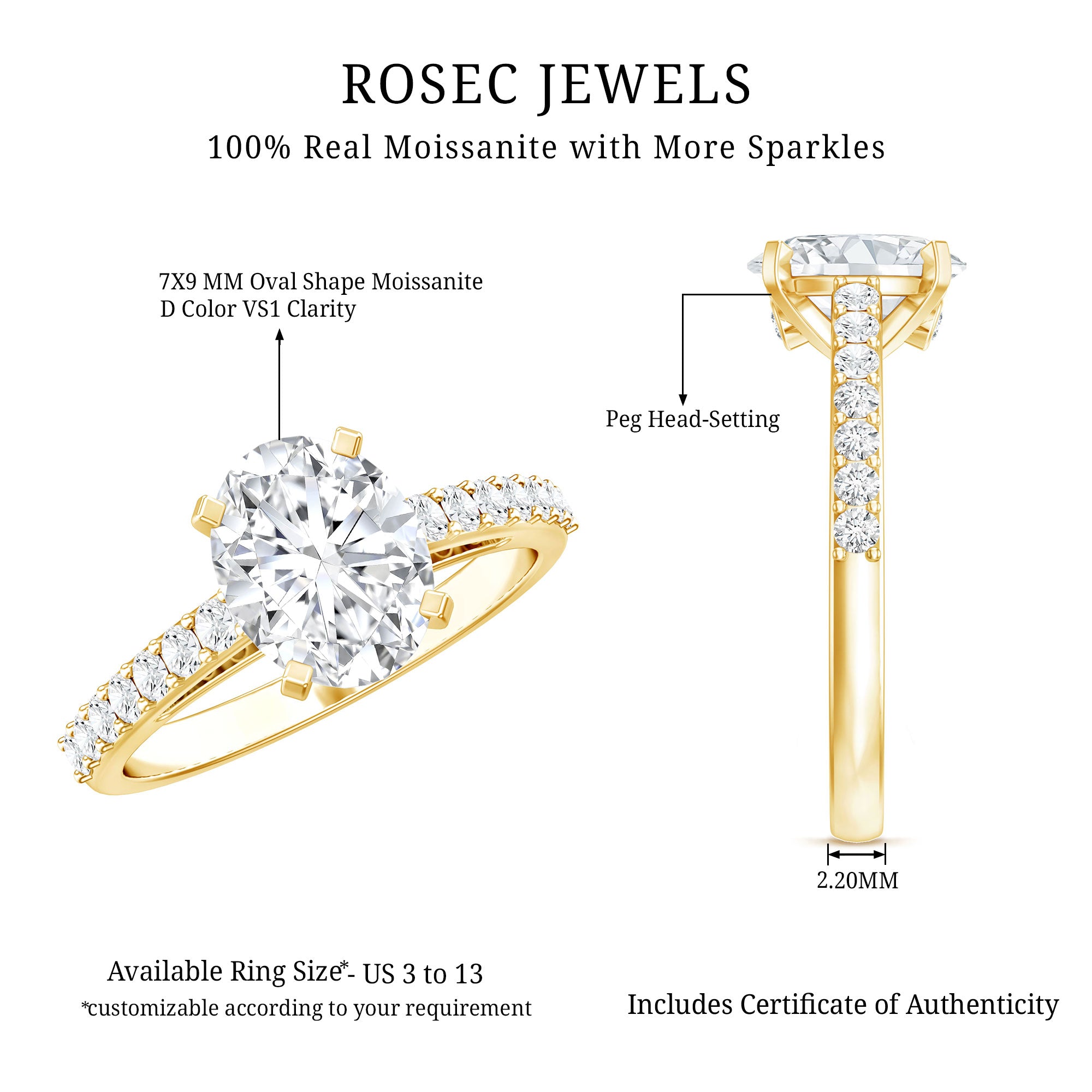 Brilliant Cut Moissanite Oval Engagement Ring D-VS1 - Rosec Jewels