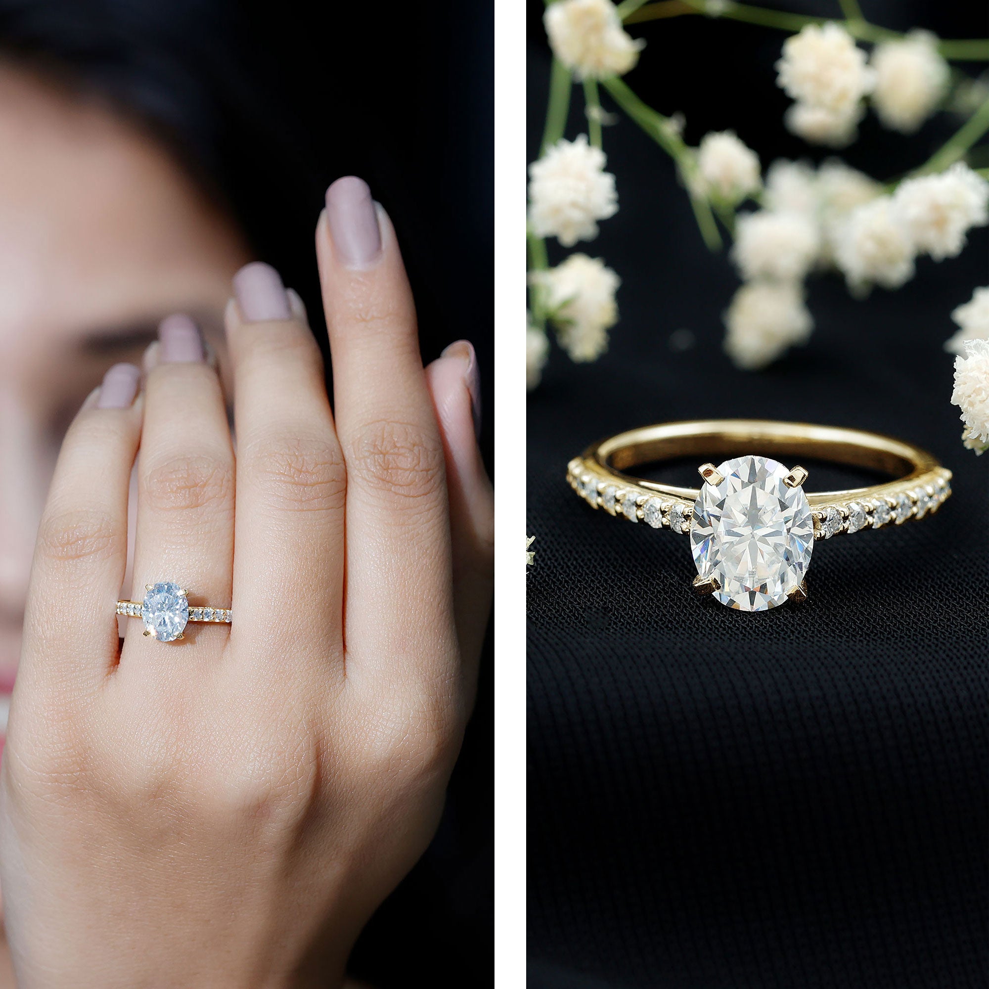 Brilliant Cut Moissanite Oval Engagement Ring D-VS1 - Rosec Jewels
