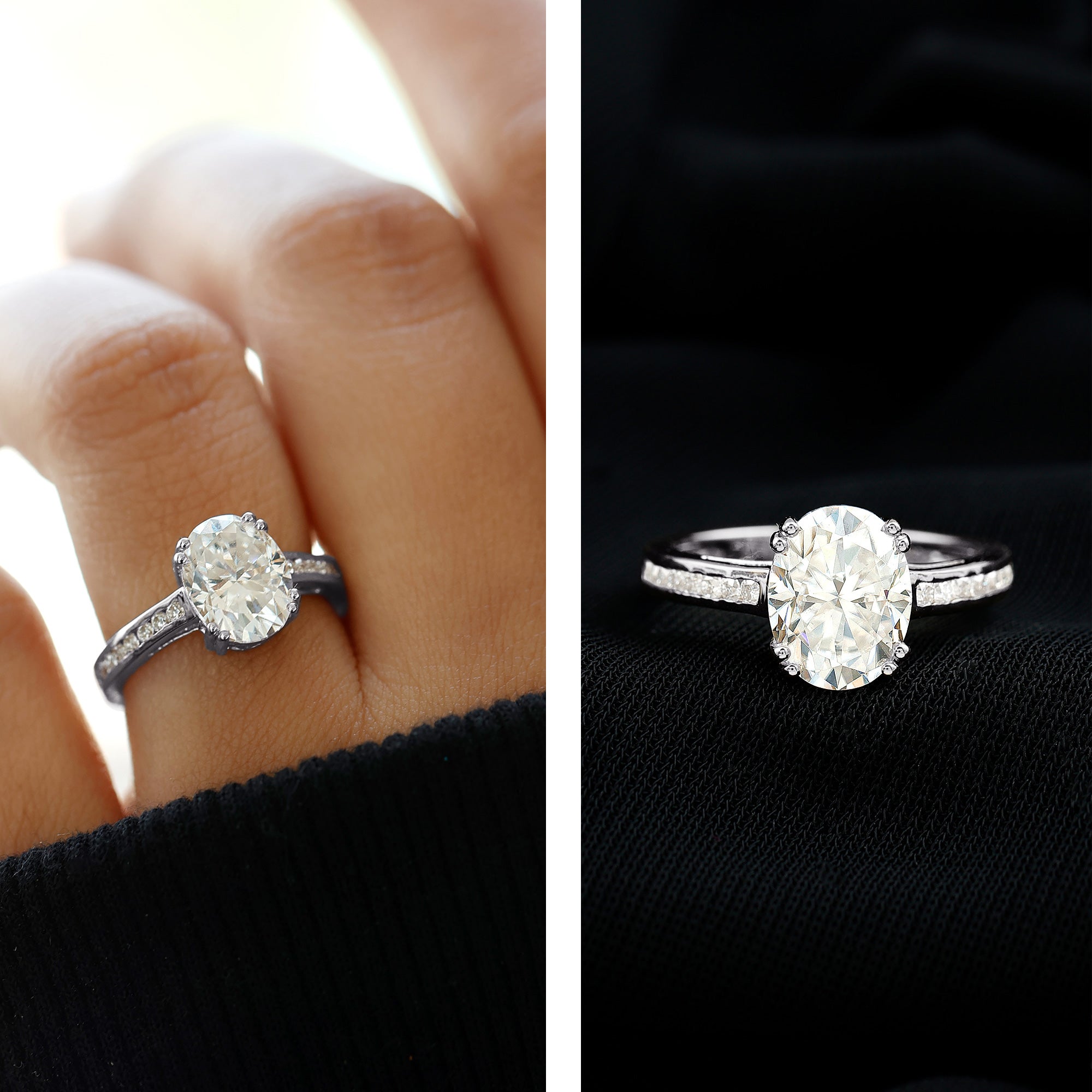 Rosec Jewels-Certified Moissanite Oblong Engagement Ring in Double Prong Setting