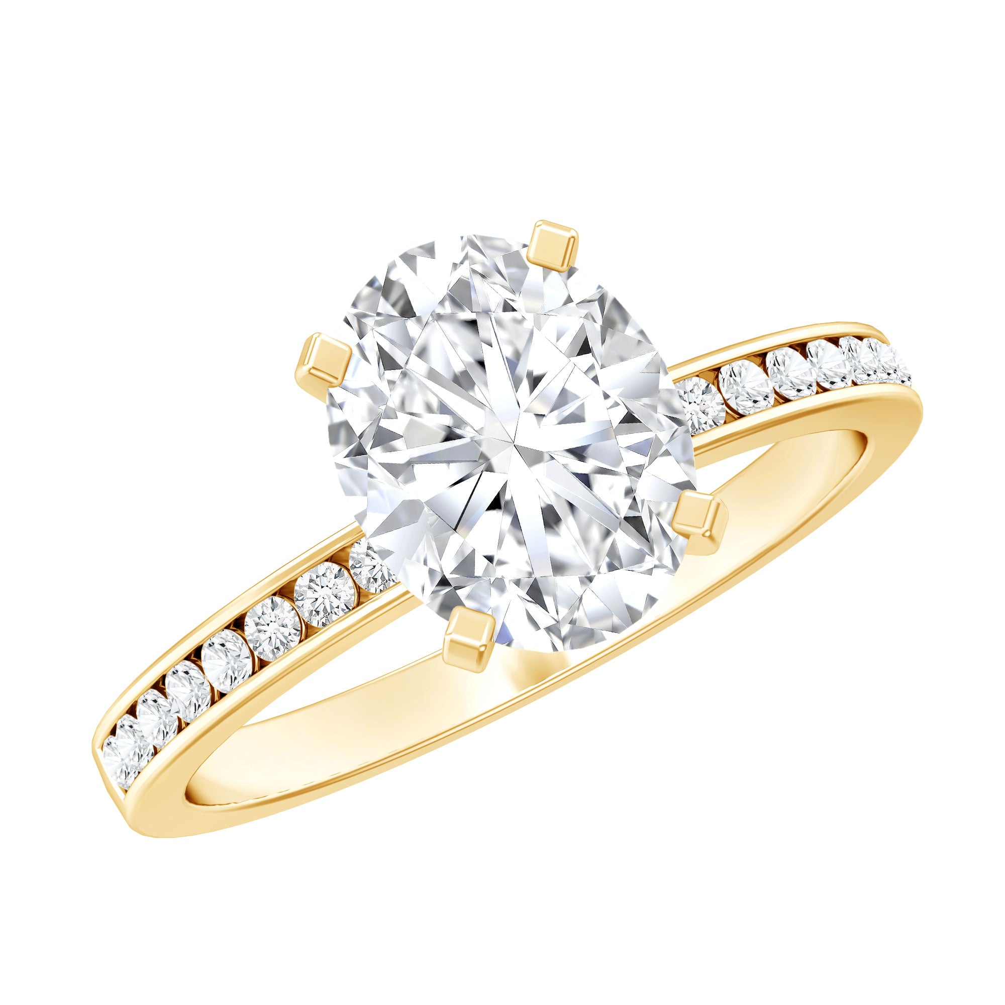 7X9 MM Solitaire Moissanite Oval Engagement Ring with Channel Set D-VS1 - Rosec Jewels