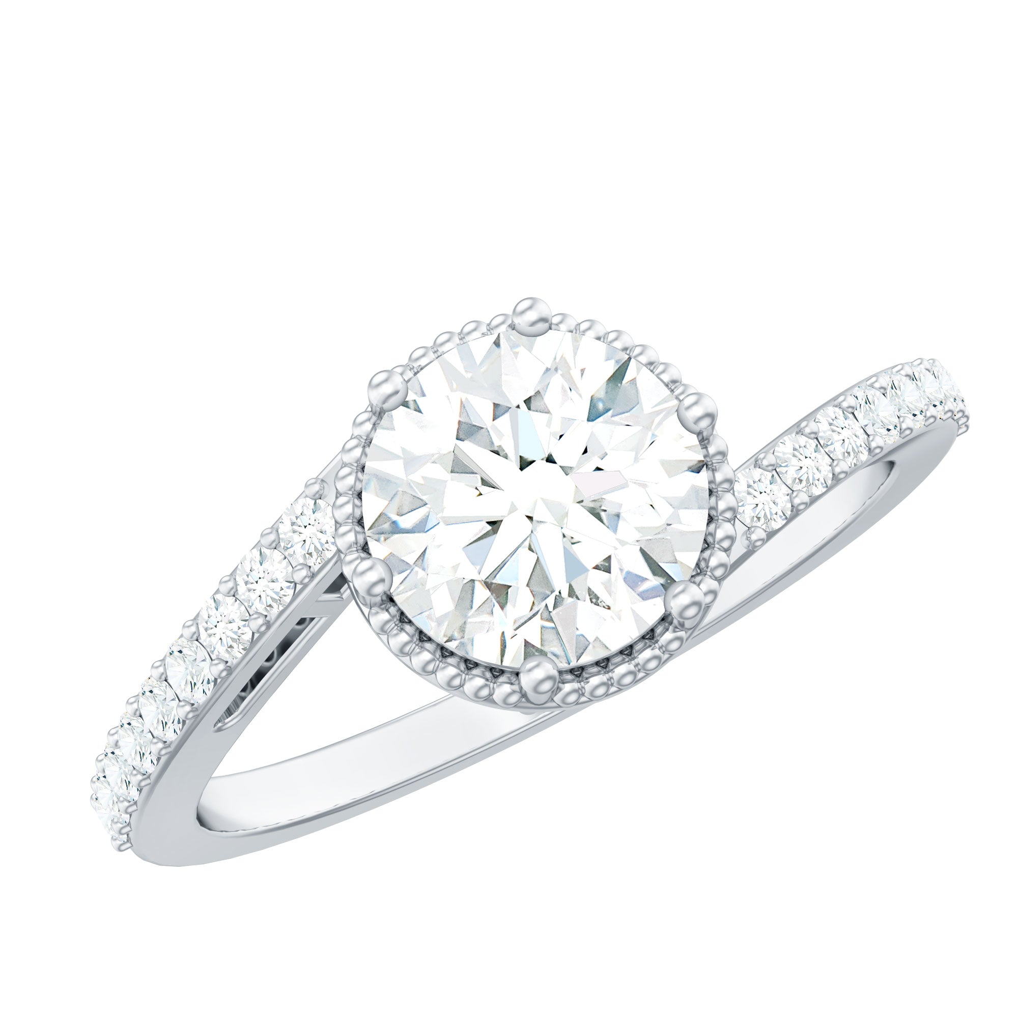 Rosec Jewels-Round Cut Solitaire Zircon Bypass Engagement Ring