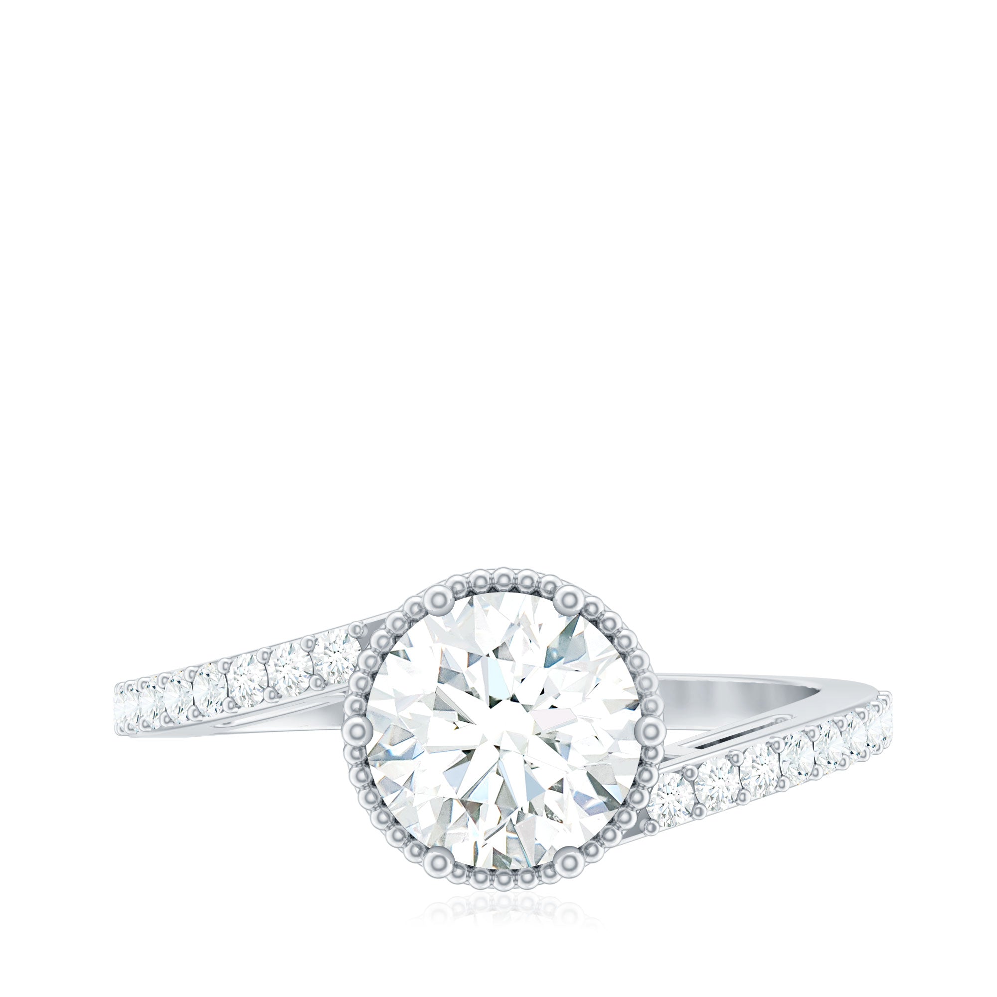 Rosec Jewels-Round Cut Solitaire Zircon Bypass Engagement Ring