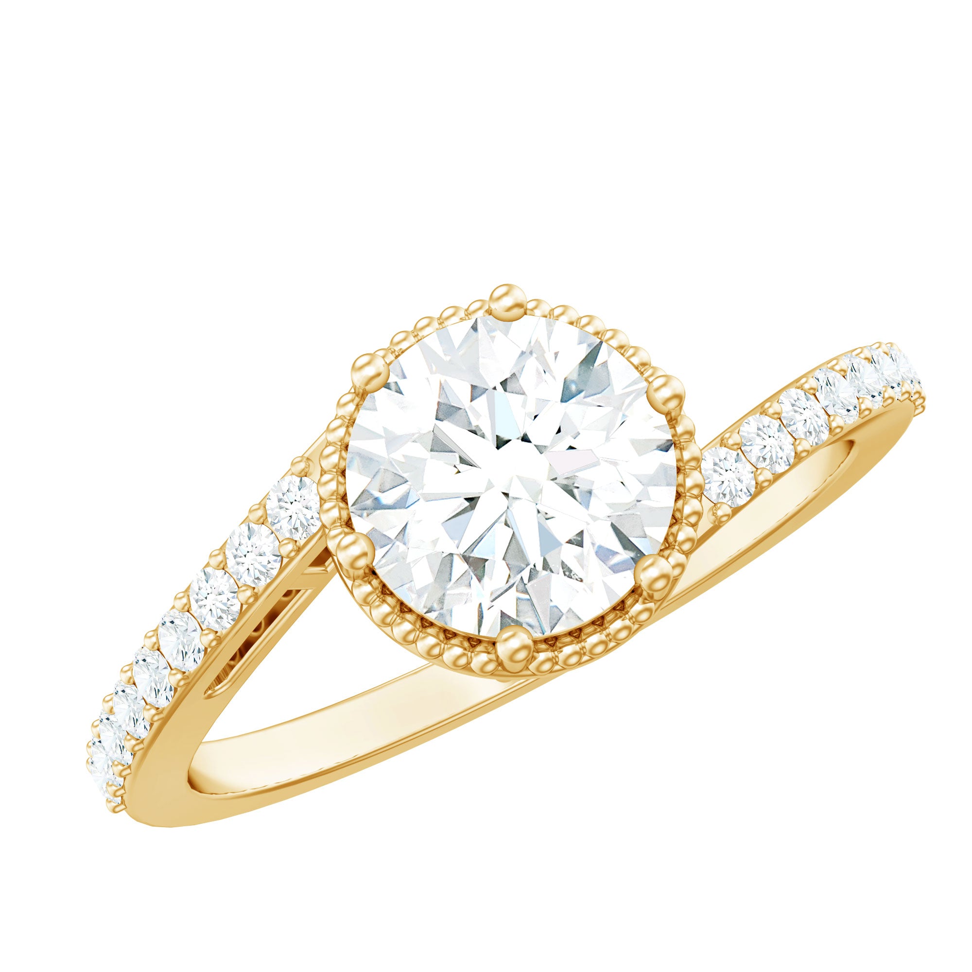 Rosec Jewels-Round Cut Solitaire Zircon Bypass Engagement Ring