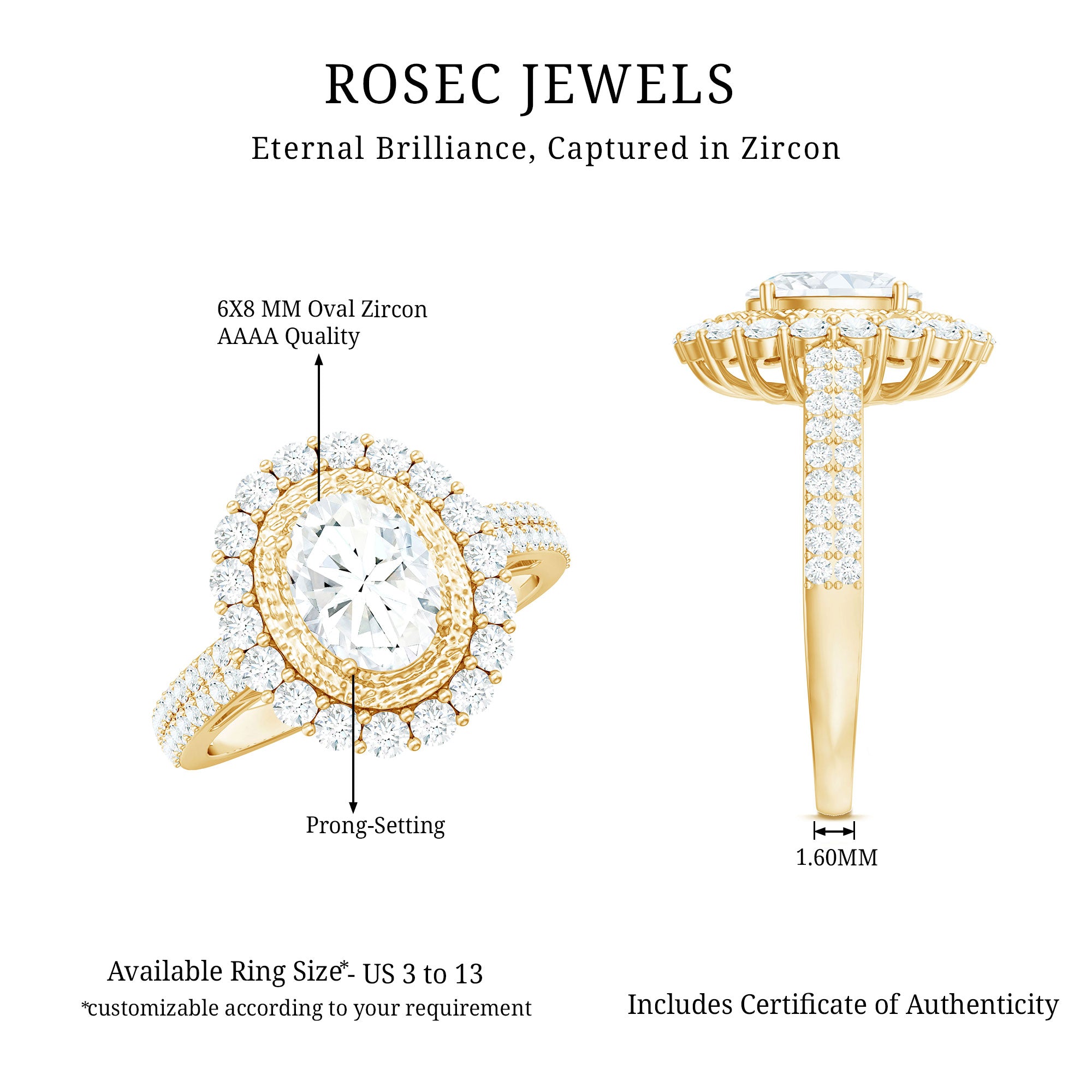 3.25 CT Vintage Inspired Zircon Oval Engagement Ring AAAA - Rosec Jewels