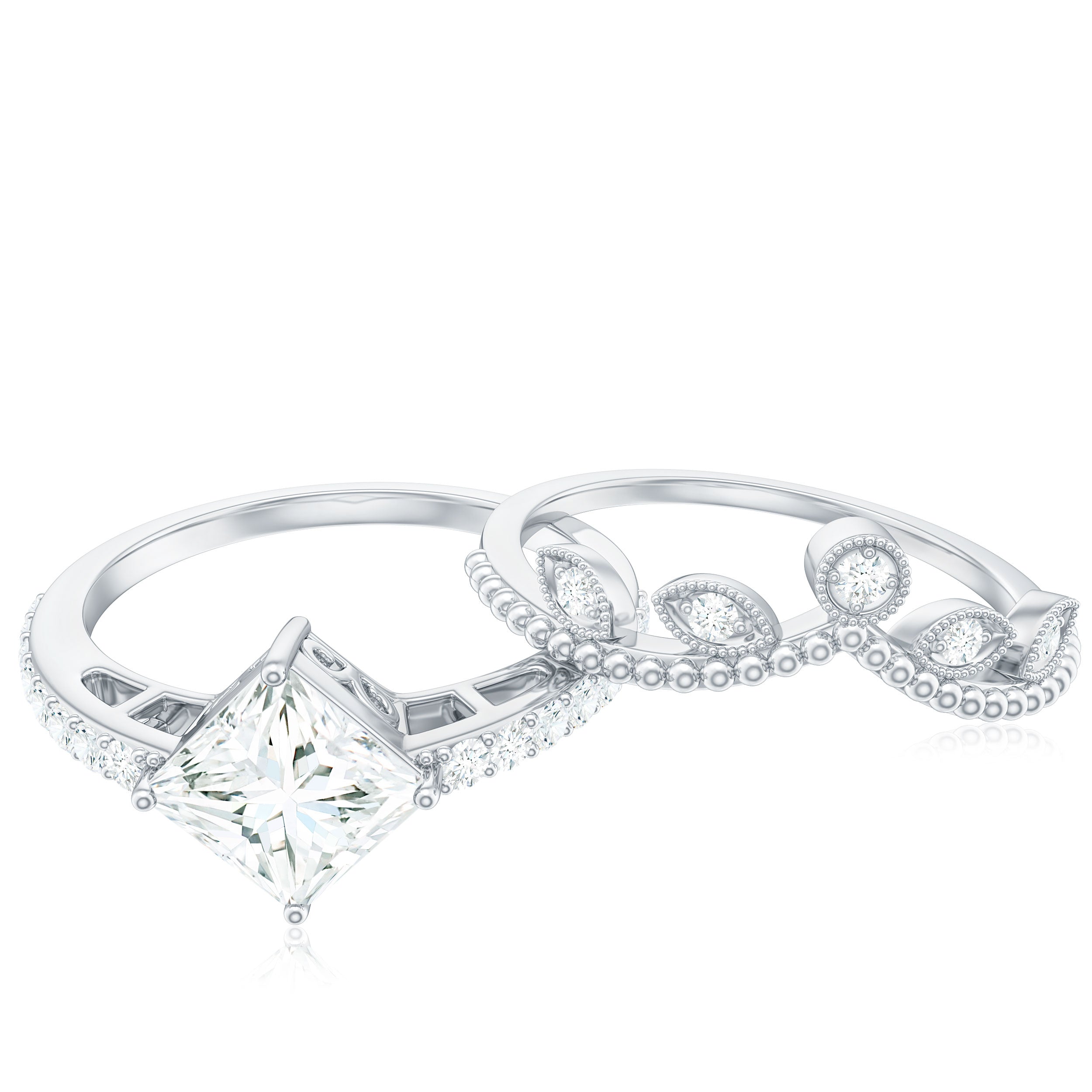 Brilliant Cut Moissanite Vintage Bridal Ring Set D-VS1 - Rosec Jewels