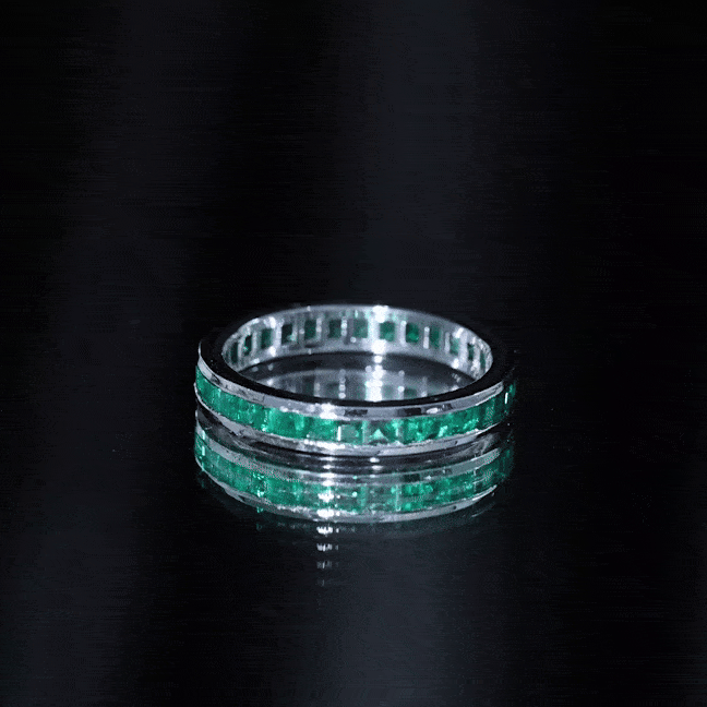 Rosec Jewels-Channel Set Princess Cut Emerald Eternity Band Ring