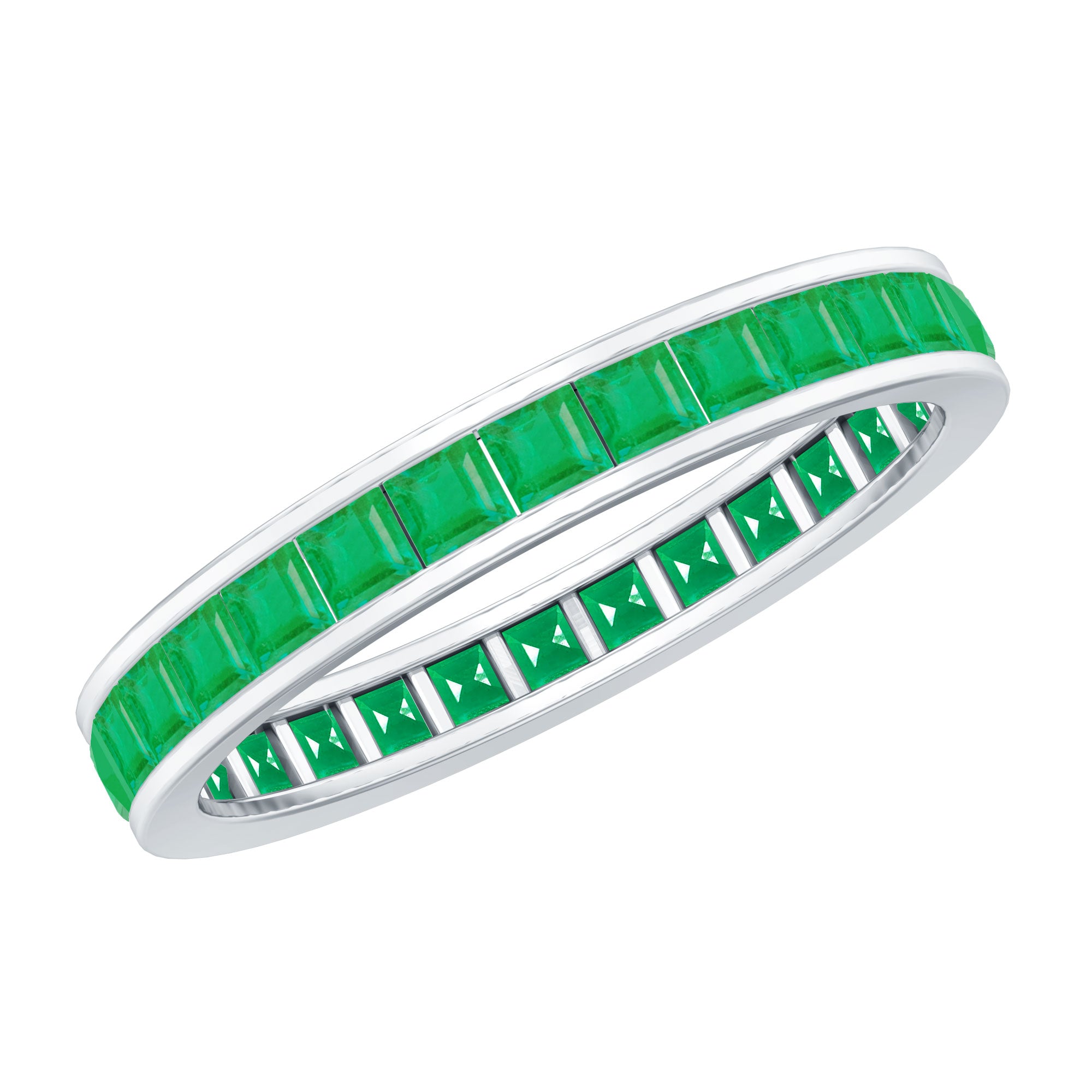 Rosec Jewels-Channel Set Princess Cut Emerald Eternity Band Ring