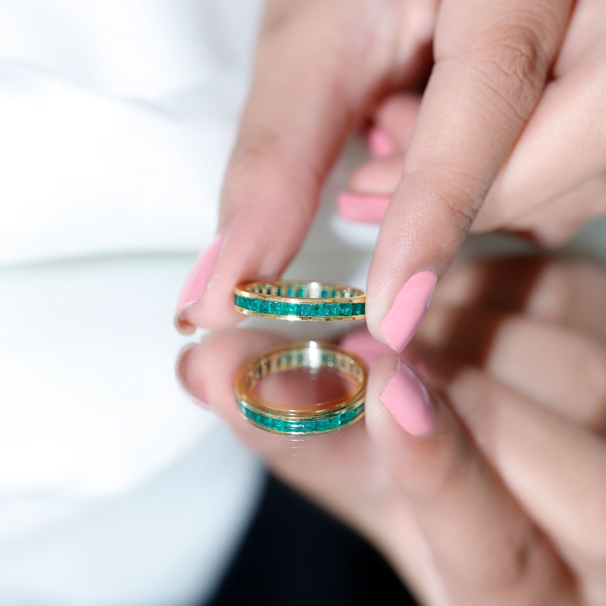 Rosec Jewels-Channel Set Princess Cut Emerald Eternity Band Ring