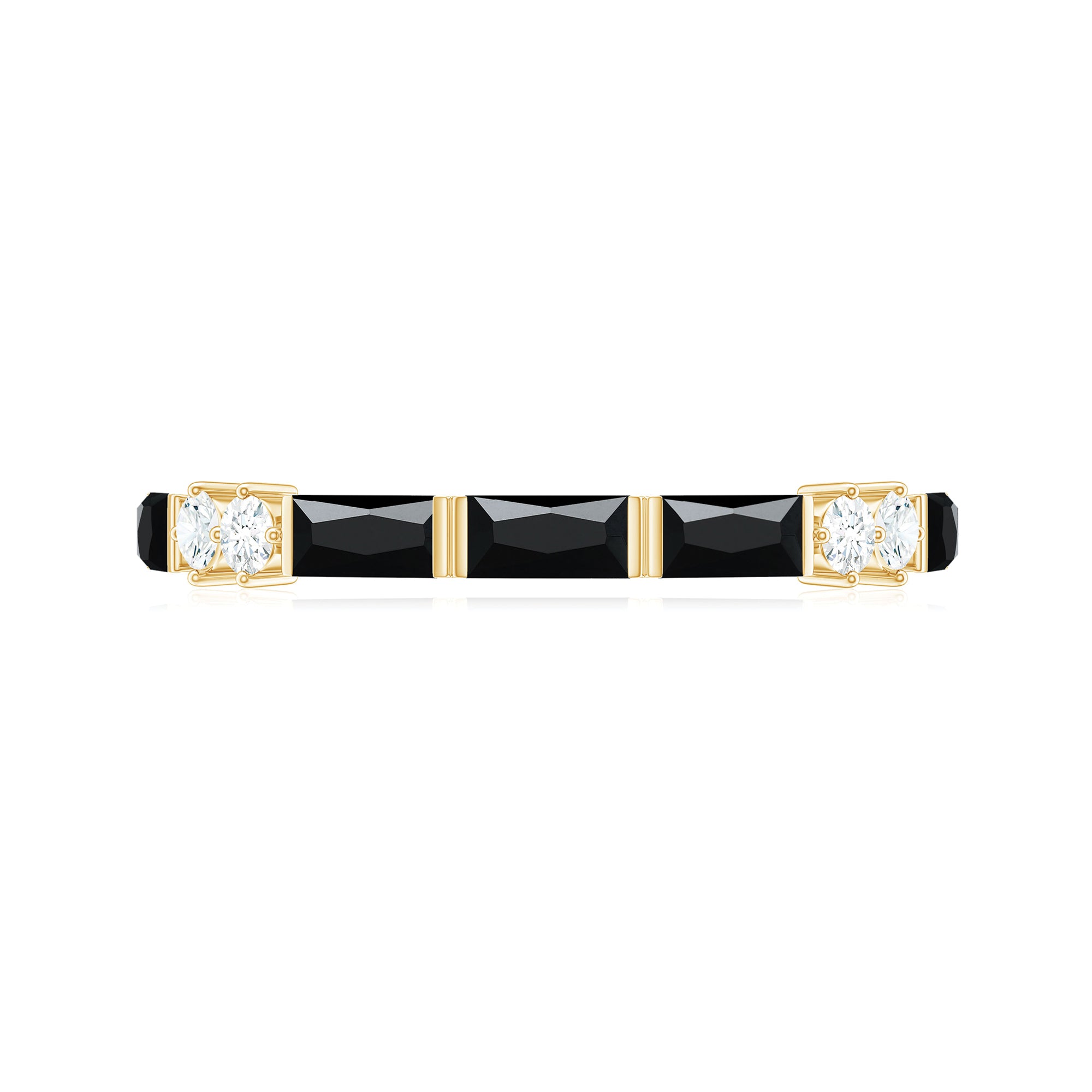 Certified Baguette Lab Grown Black and White Diamond Half Eternity Ring for Women AAAA ( Synthetic ) - Rosec Jewels
