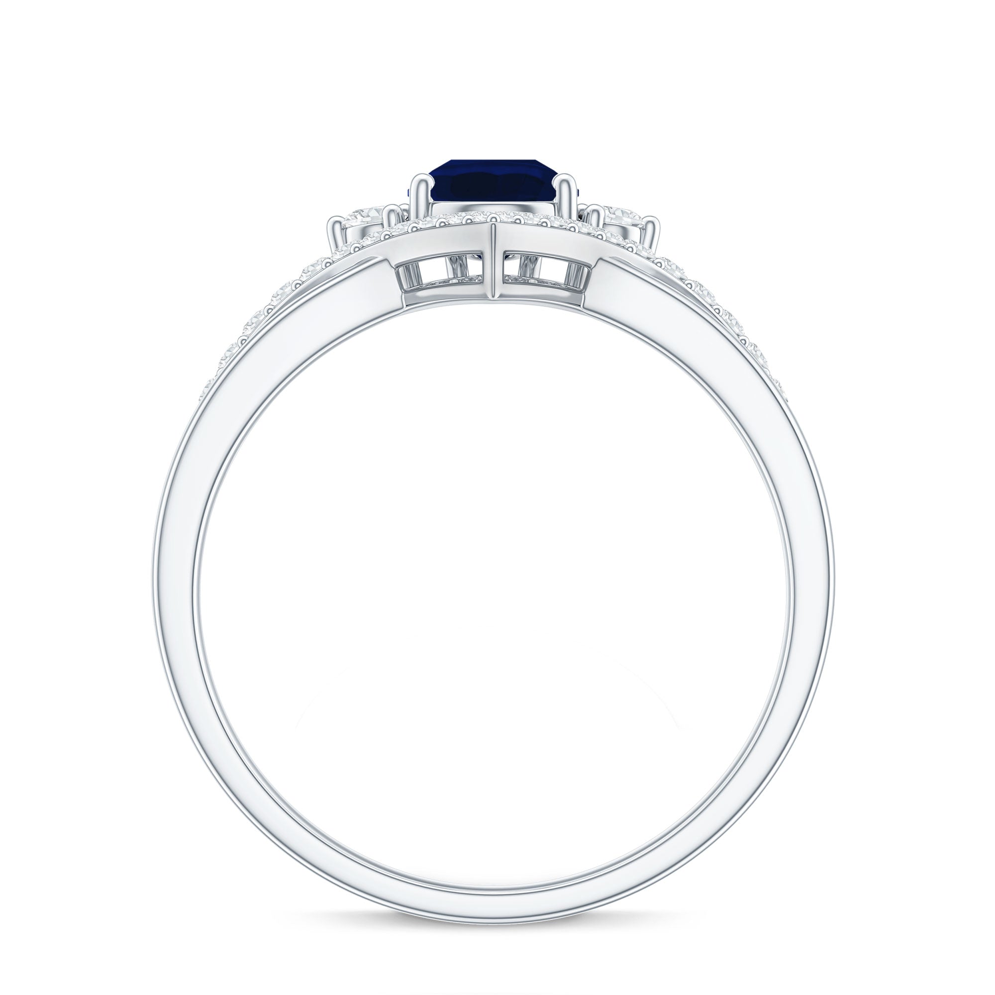 Pear Cut Blue Sapphire Designer Solitaire Ring with Diamond AAA - Rosec Jewels