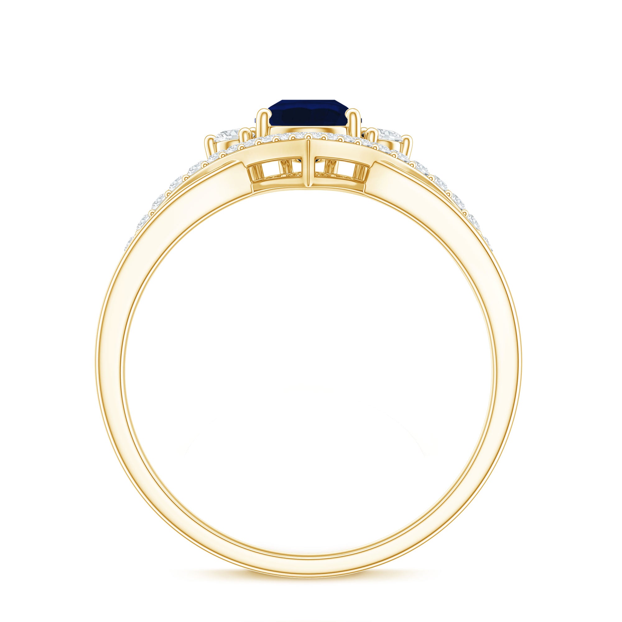 Pear Cut Blue Sapphire Designer Solitaire Ring with Diamond AAA - Rosec Jewels
