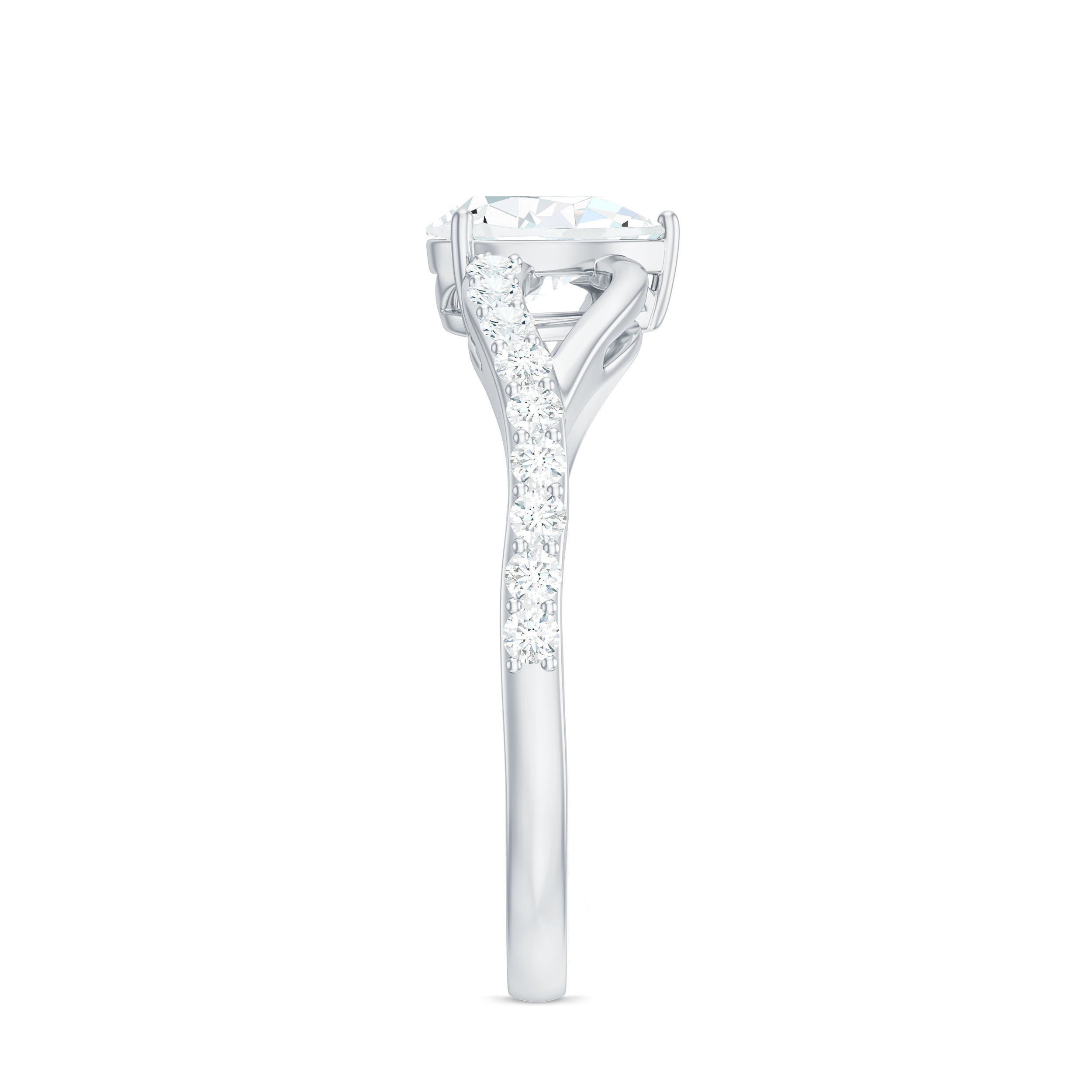 Certified Pear Cut Moissanite Split Shank Engagement Ring D-VS1 - Rosec Jewels