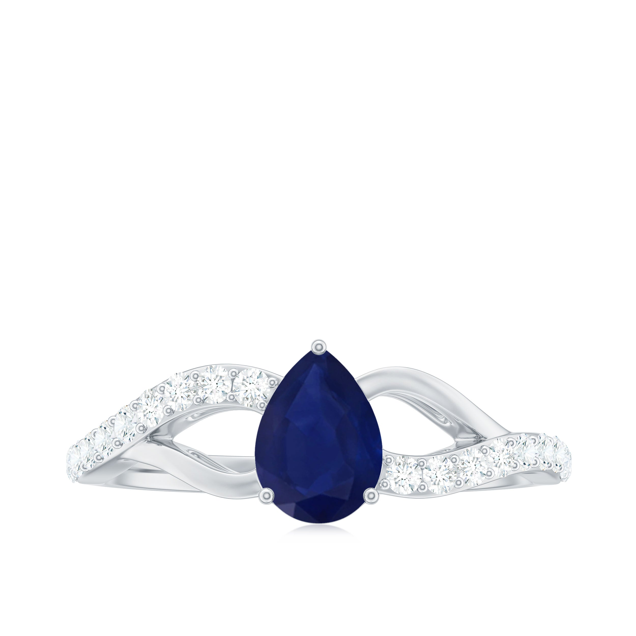 Genuine 0.5 Carat Pear Shaped Blue Sapphire Split Shank Engagement Ring with Certificate AAA - Rosec Jewels