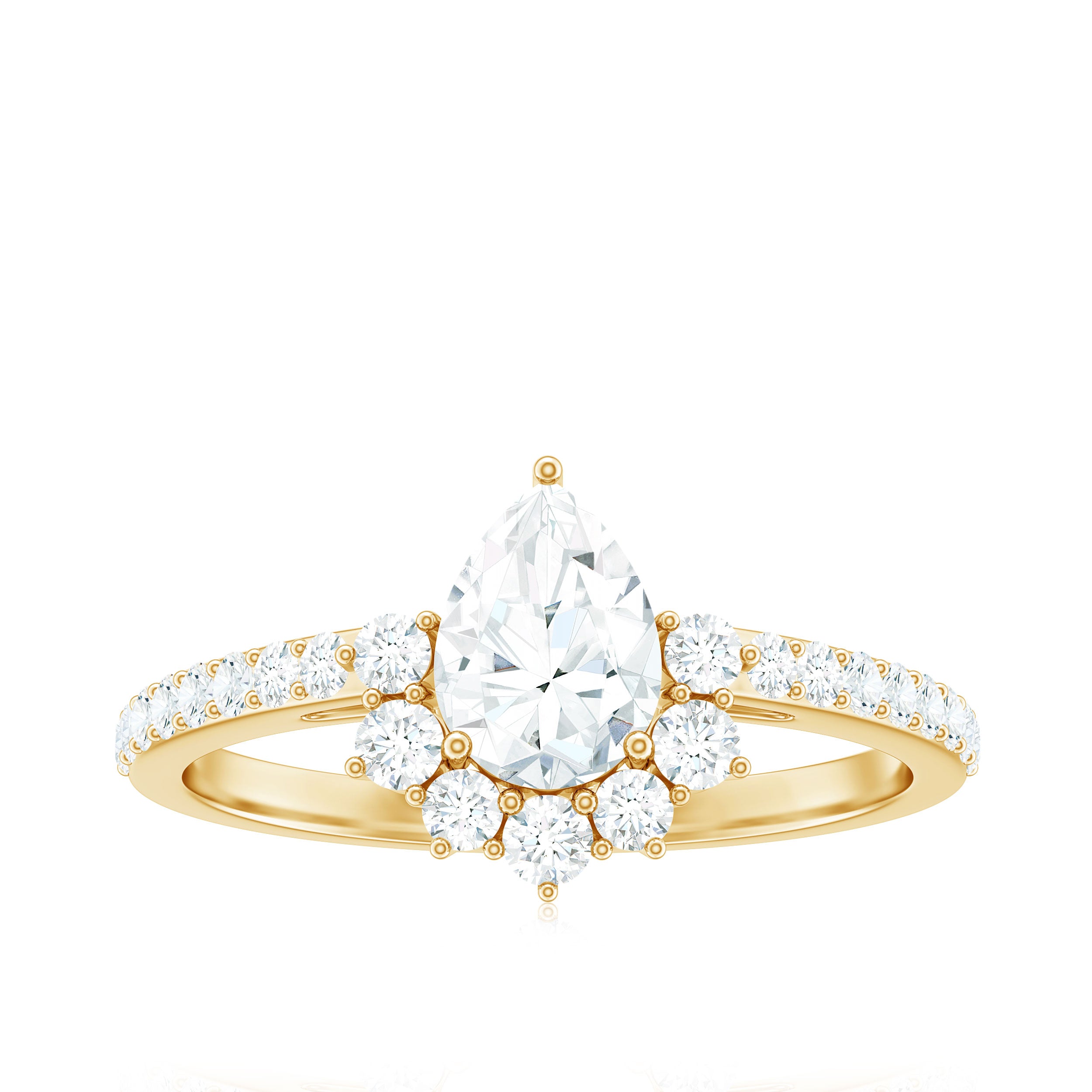 Rosec Jewels-Moissanite Teardrop Engagement Ring with Half Halo