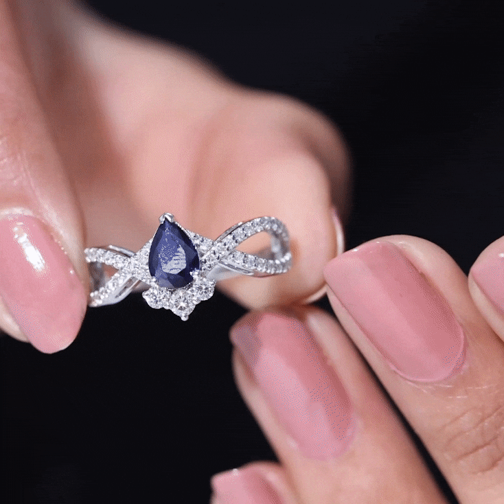 Real 0.5 Blue Sapphire Pear Shape Engagement Ring with Diamond Crossover AAA - Rosec Jewels