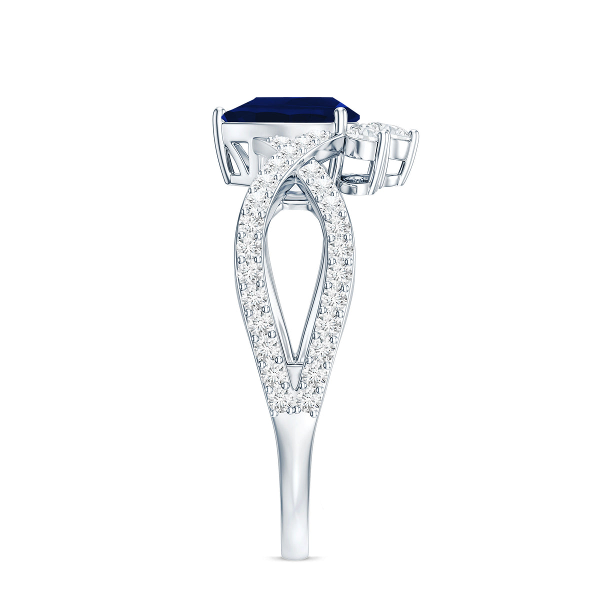 Real 0.5 Blue Sapphire Pear Shape Engagement Ring with Diamond Crossover AAA - Rosec Jewels
