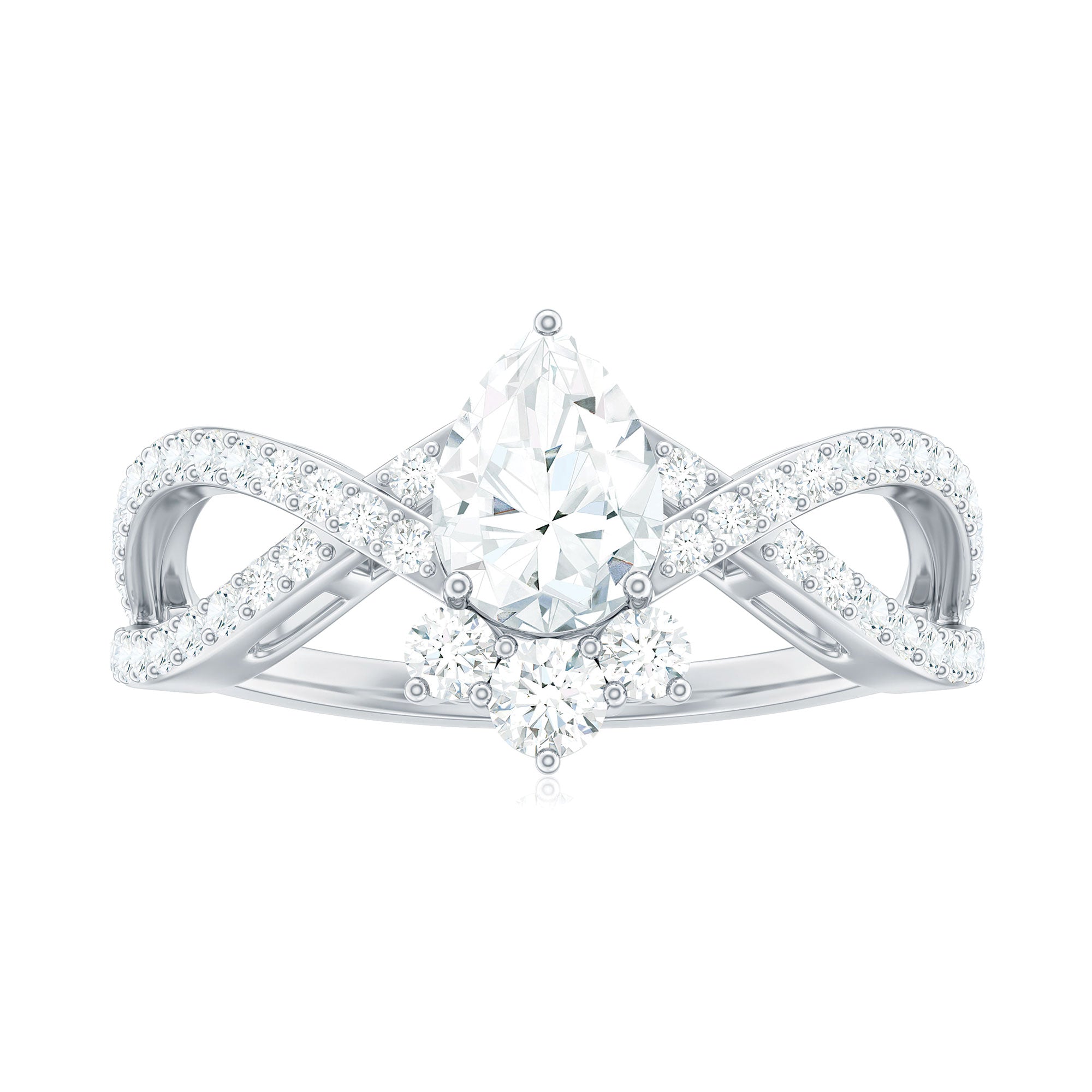 Rosec Jewels-Designer Pear Shaped Moissanite Crossover Engagement Ring