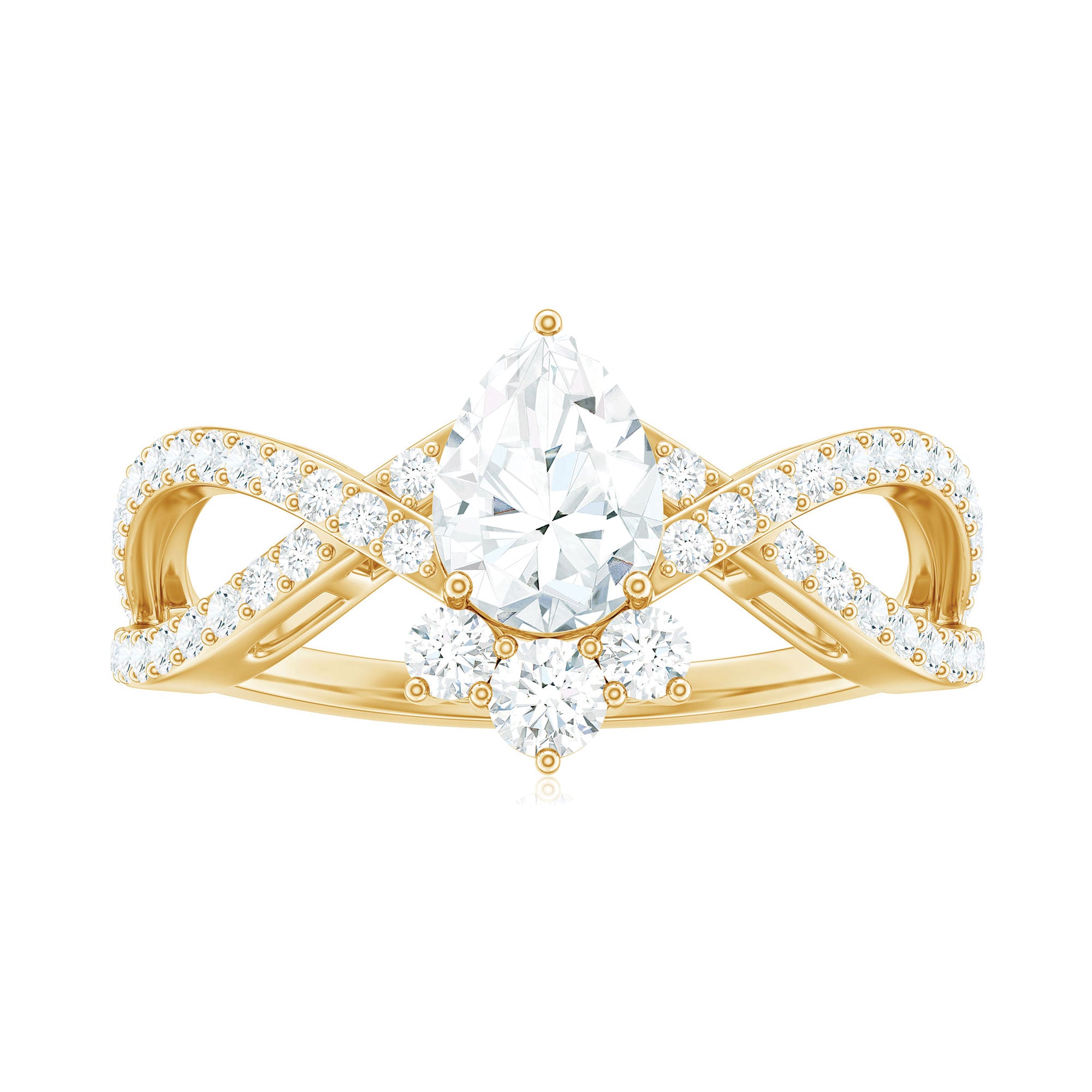 Rosec Jewels-Designer Pear Shaped Moissanite Crossover Engagement Ring