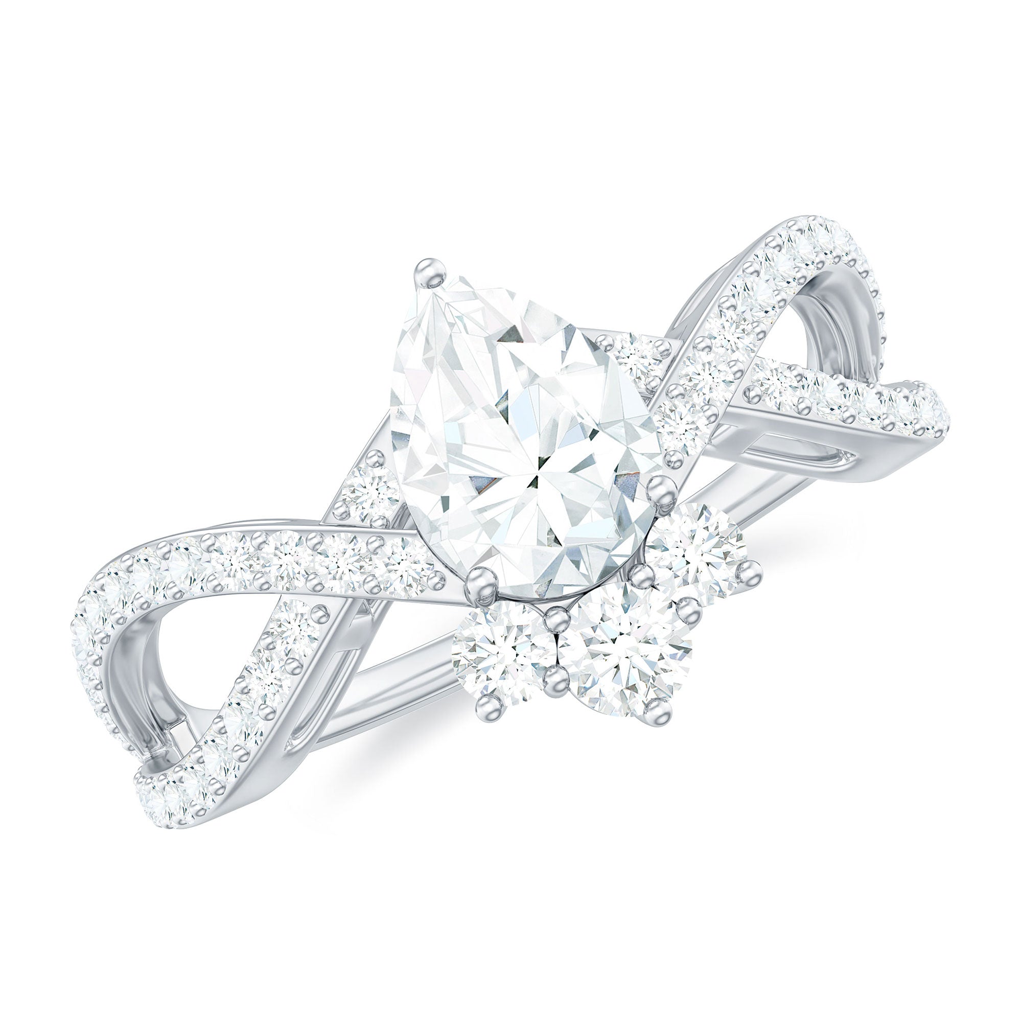 2 CT Pear Cut Cubic Zirconia Crossover Engagement Ring AAAA - Rosec Jewels