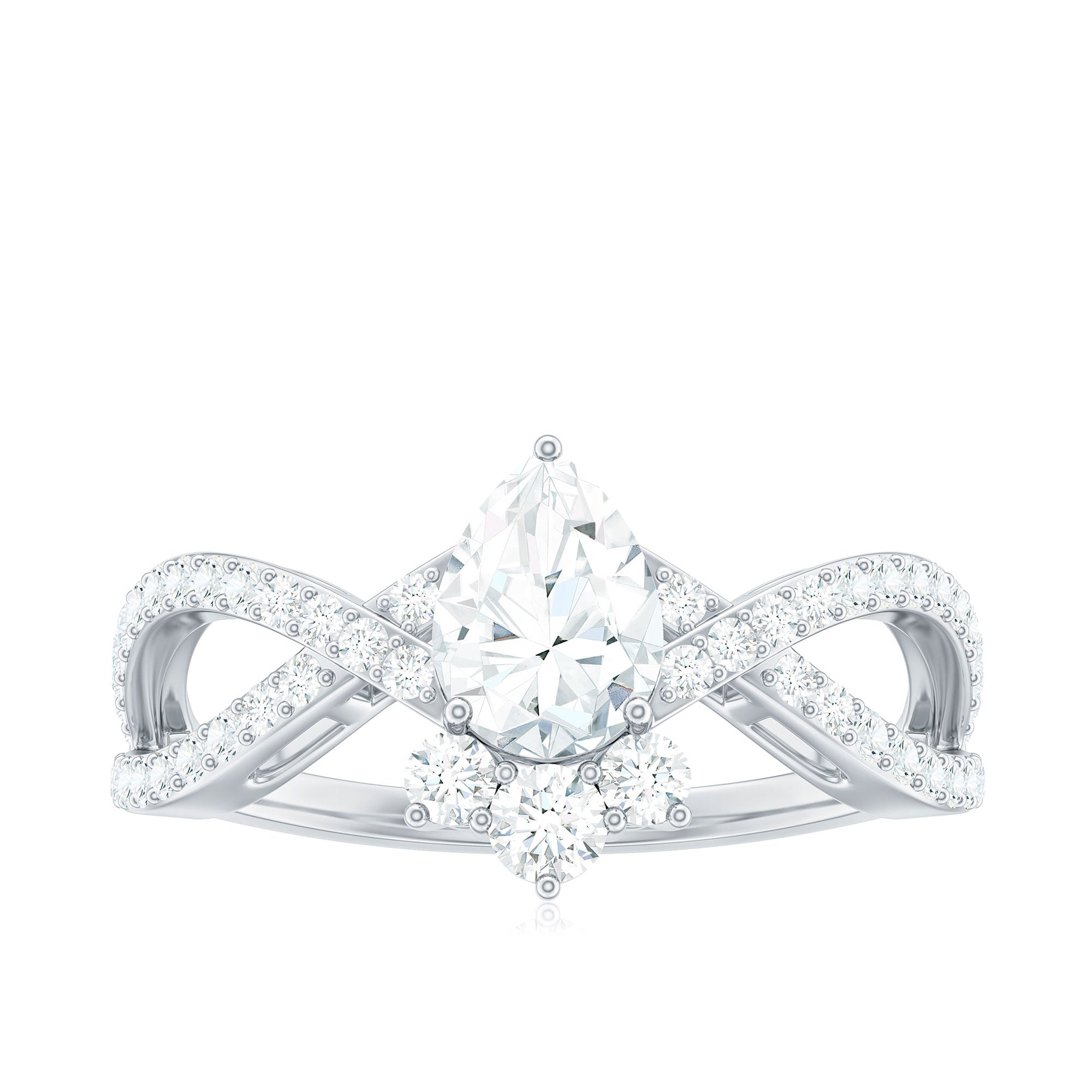 2 CT Pear Cut Cubic Zirconia Crossover Engagement Ring AAAA - Rosec Jewels