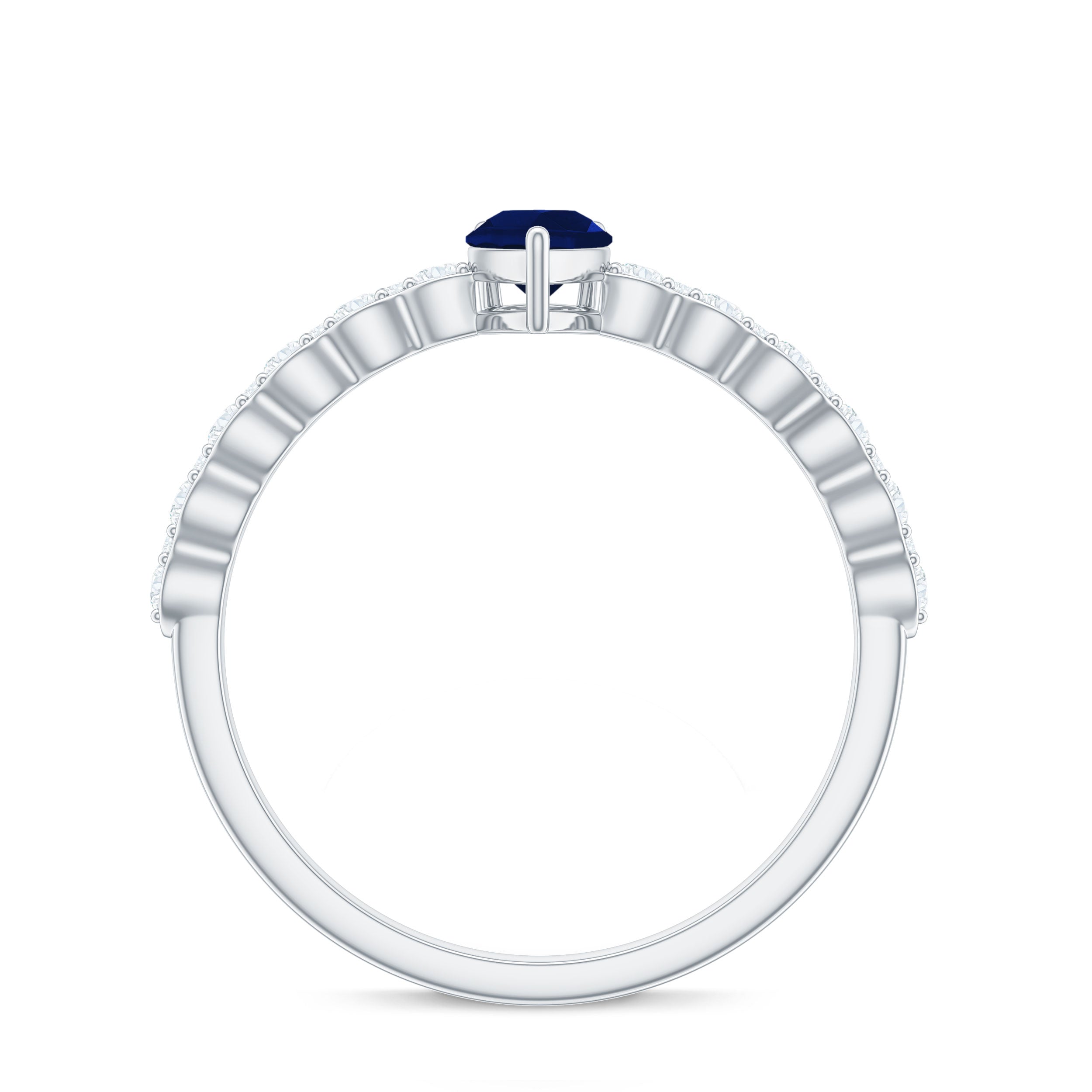 Rosec Jewels-1 CT Minimal Blue Sapphire Solitaire Promise Ring with Diamond