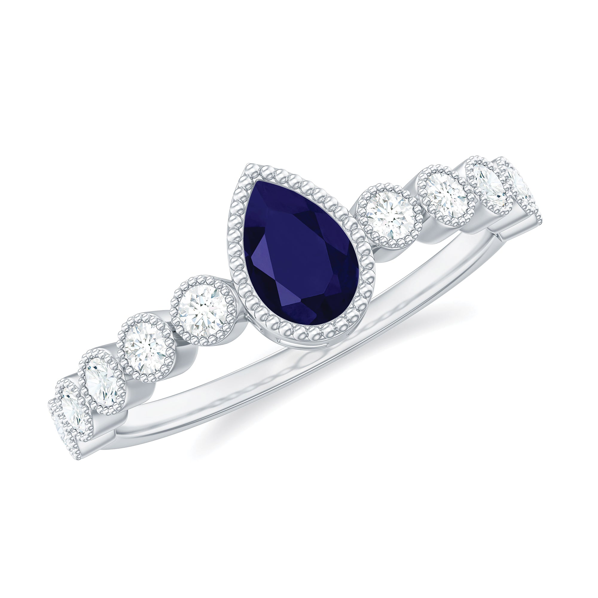 Pear Cut 0.5 Carat Blue Sapphire Engagement Ring with Diamonds AAA - Rosec Jewels