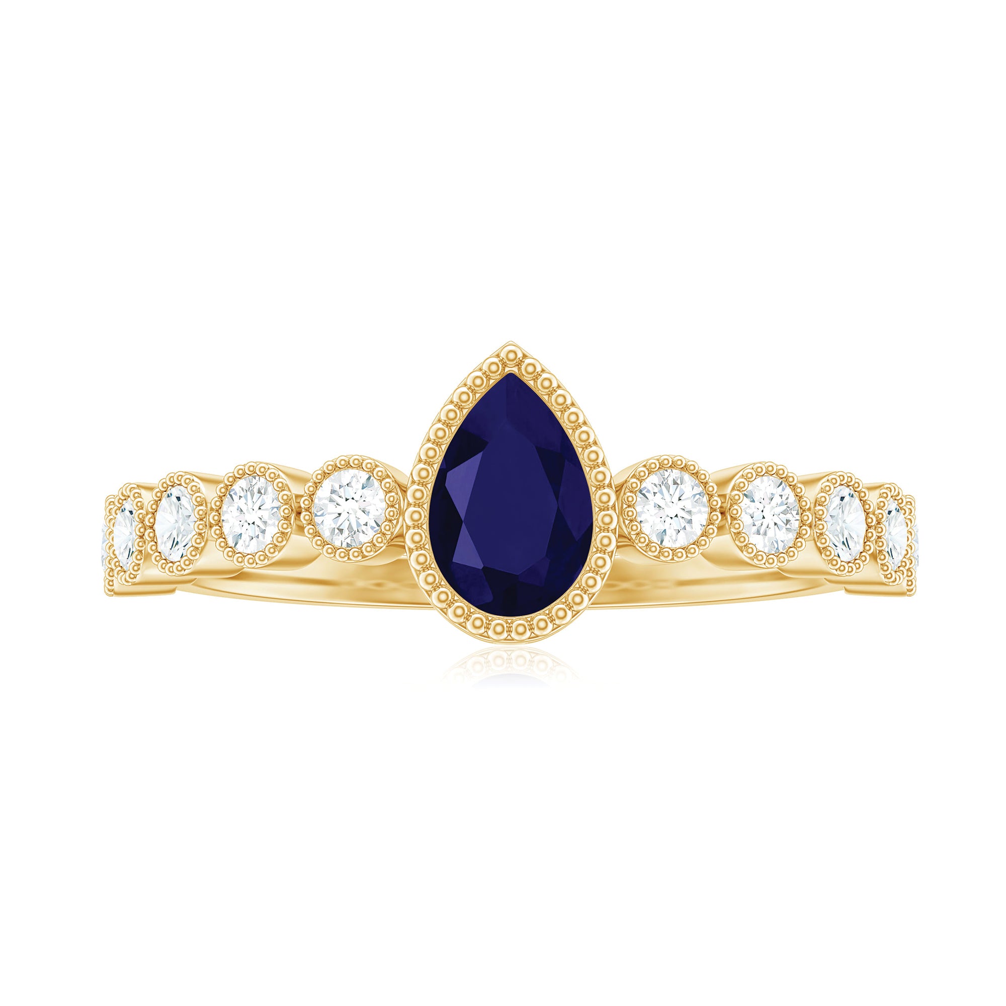 Pear Cut 0.5 Carat Blue Sapphire Engagement Ring with Diamonds AAA - Rosec Jewels