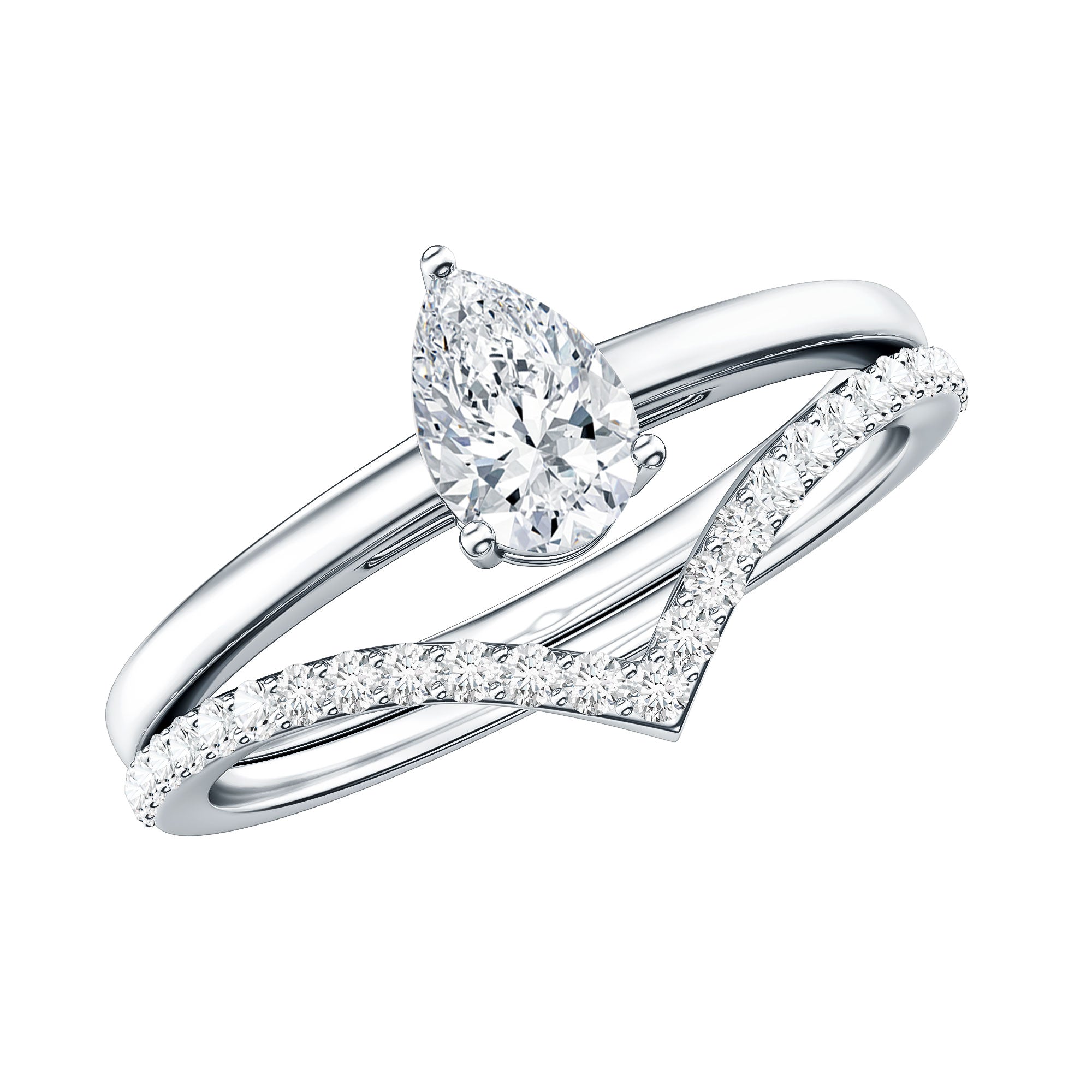 Pear Cut Solitaire Moissanite Engagement Ring with Enhancer D-VS1 - Rosec Jewels