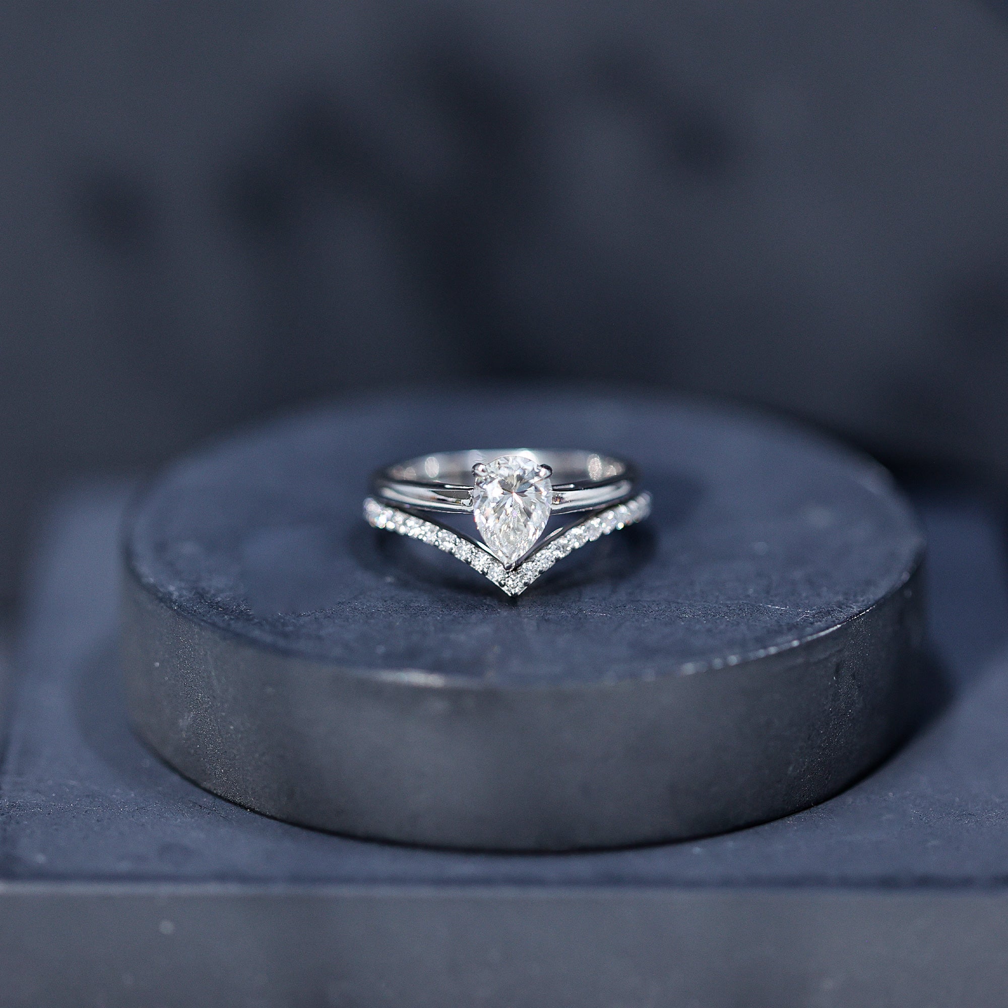 Rosec Jewels-Pear Cut Solitaire Moissanite Engagement Ring with Enhancer