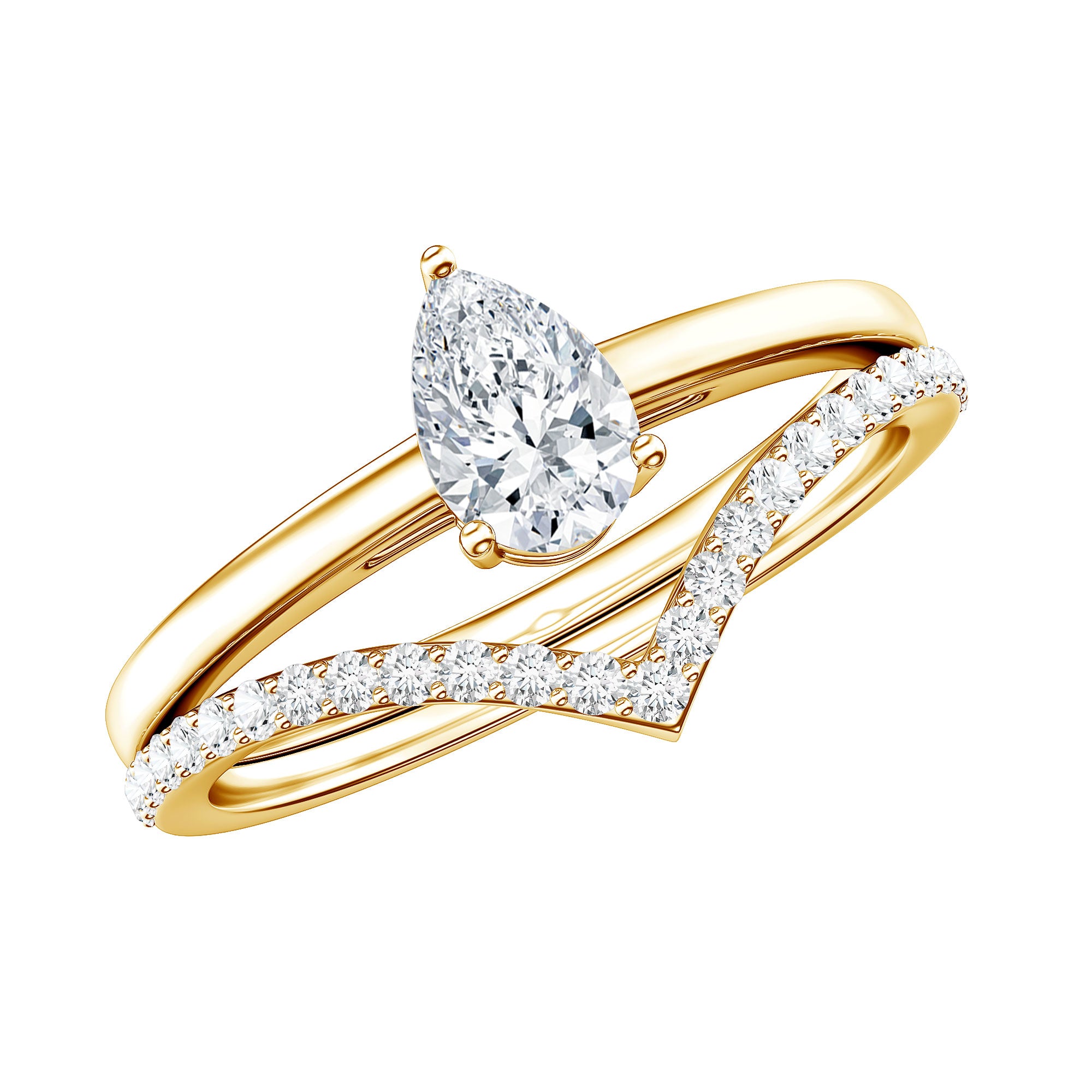 Pear Cut Solitaire Moissanite Engagement Ring with Enhancer D-VS1 - Rosec Jewels
