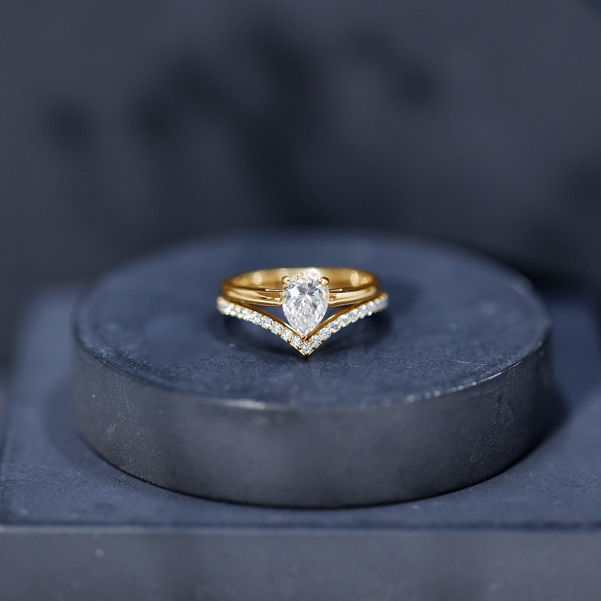 Rosec Jewels-Pear Cut Solitaire Moissanite Engagement Ring with Enhancer