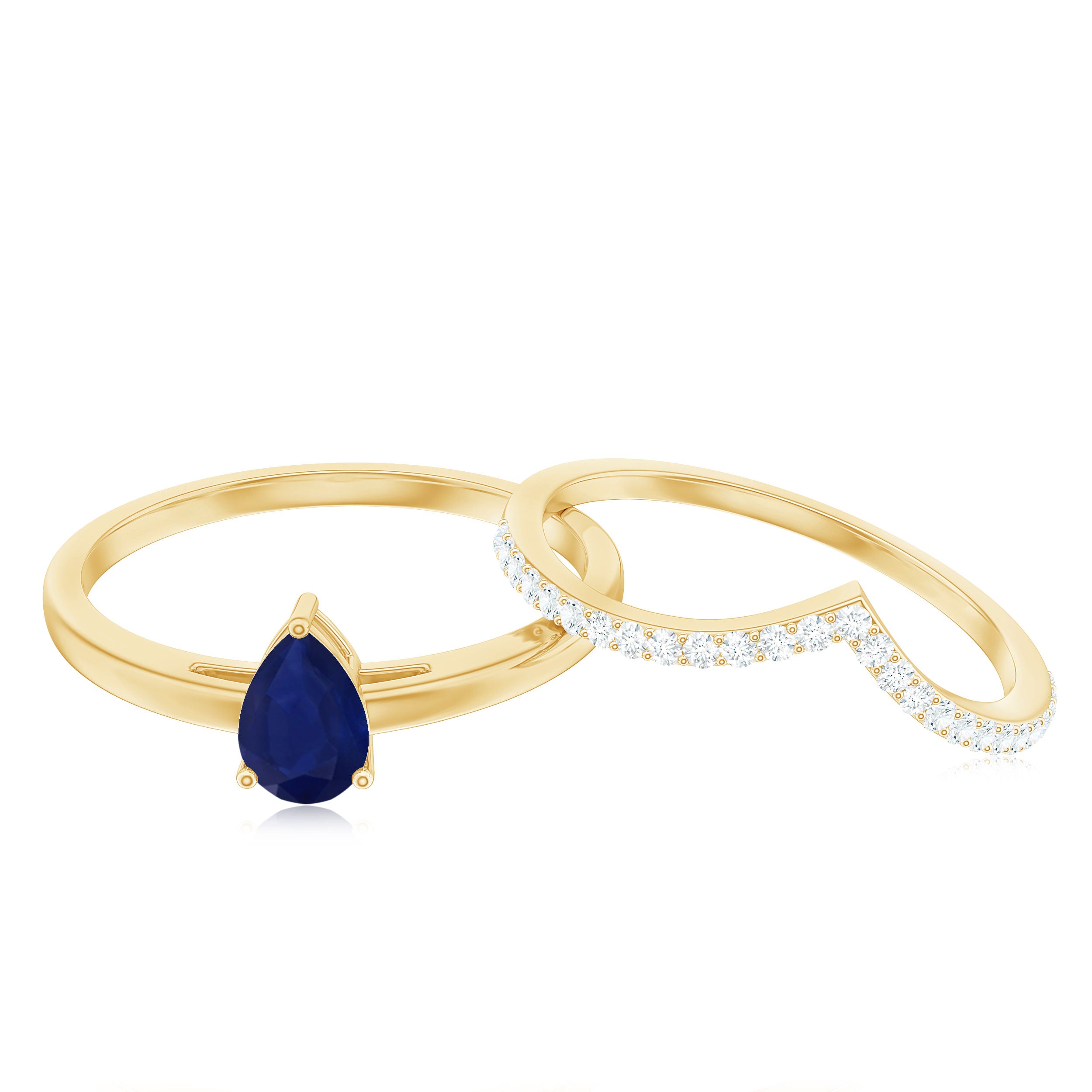 1 CT Pear Cut Blue Sapphire Solitaire Ring Set with Diamond Enhancer Band AAA - Rosec Jewels