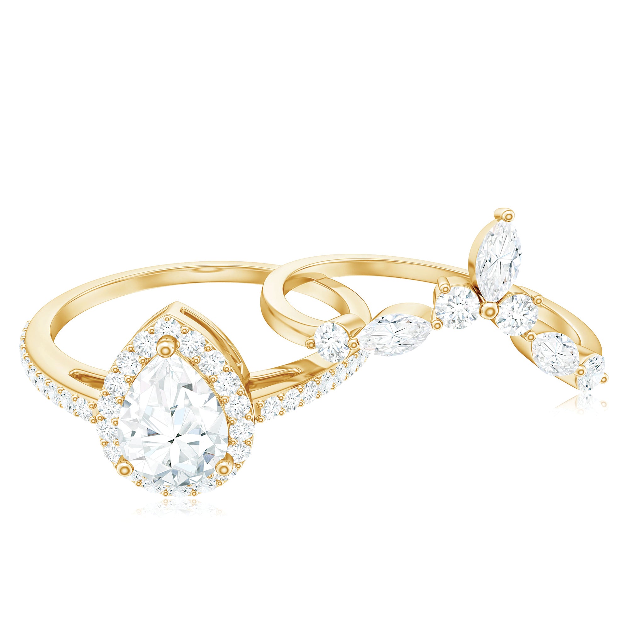 Rosec Jewels-Pear Cut Moissanite Halo Bridal Ring Set with Certificate