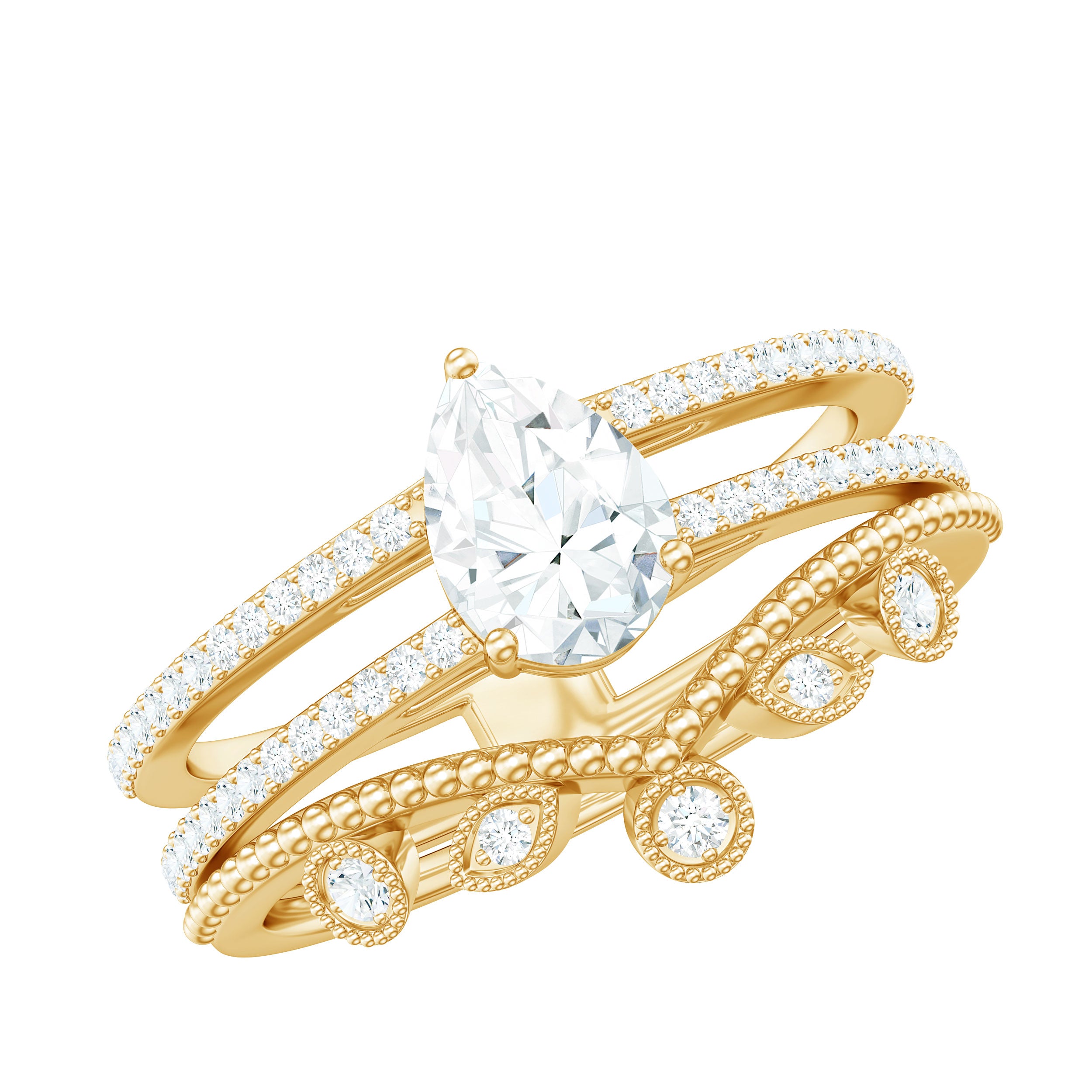 Rosec Jewels-Pear Moissanite Double Band Engagement Ring with Enhancer