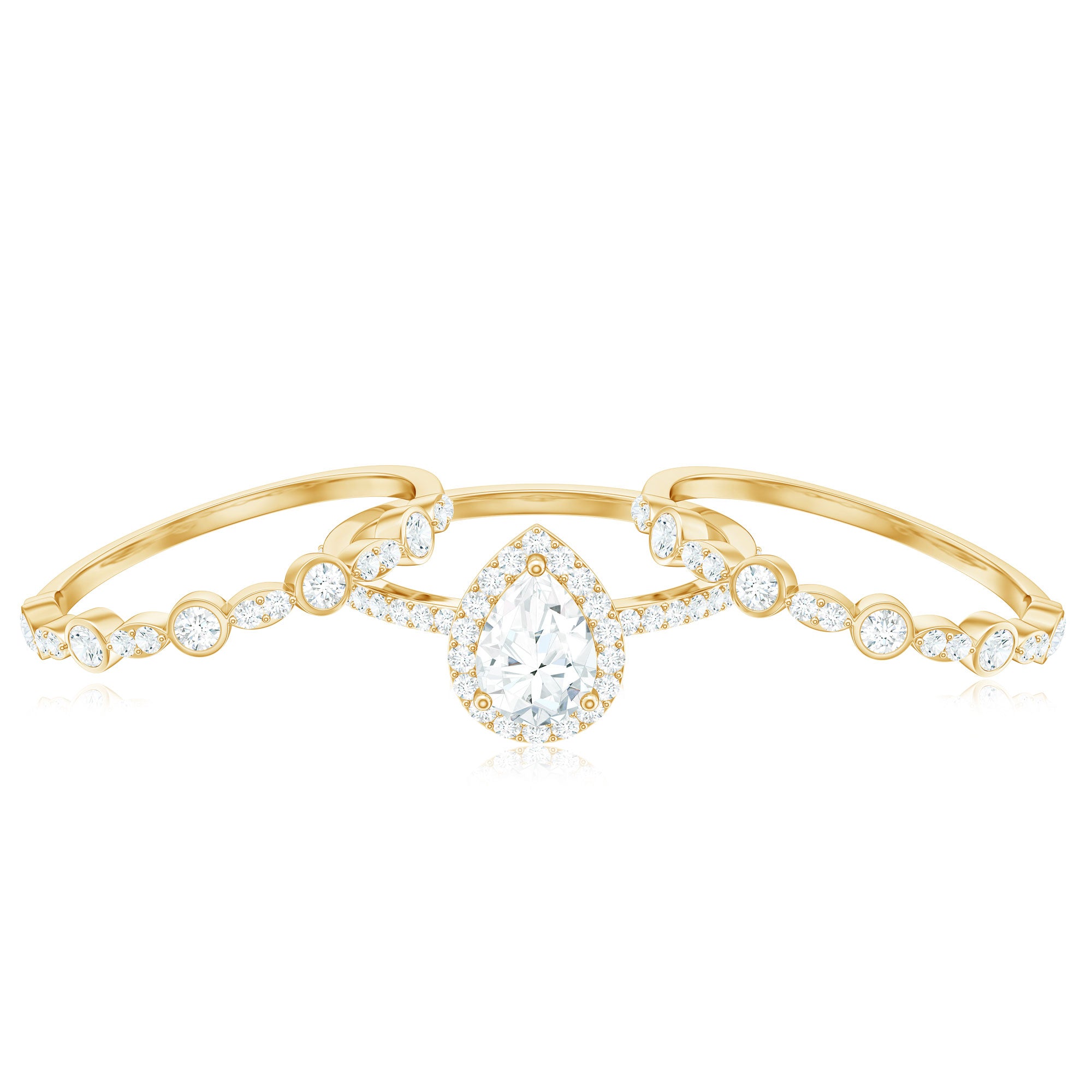 Rosec Jewels-Pear Shaped Moissanite Engagement Ring with 2 Enhancers