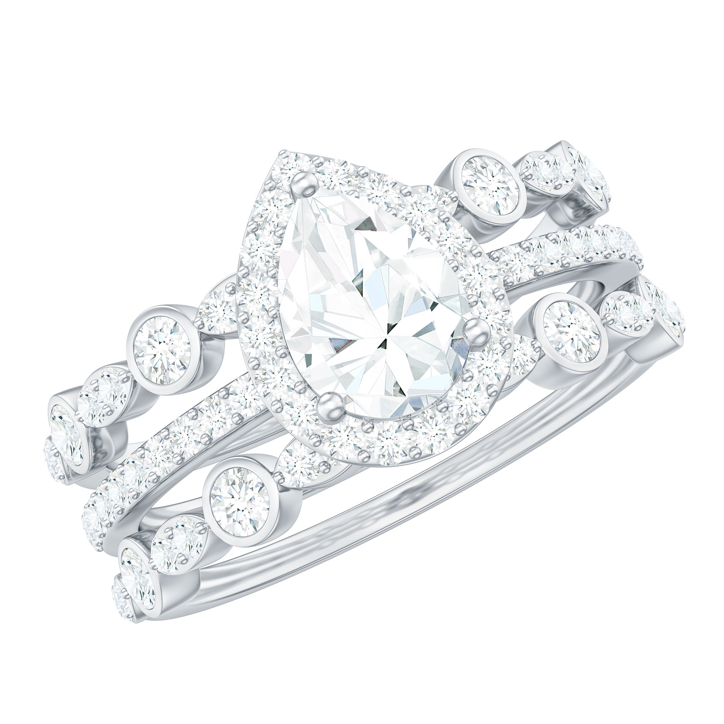 Rosec Jewels-Pear Shaped Cubic Zirconia Trio Wedding Ring Set for Women