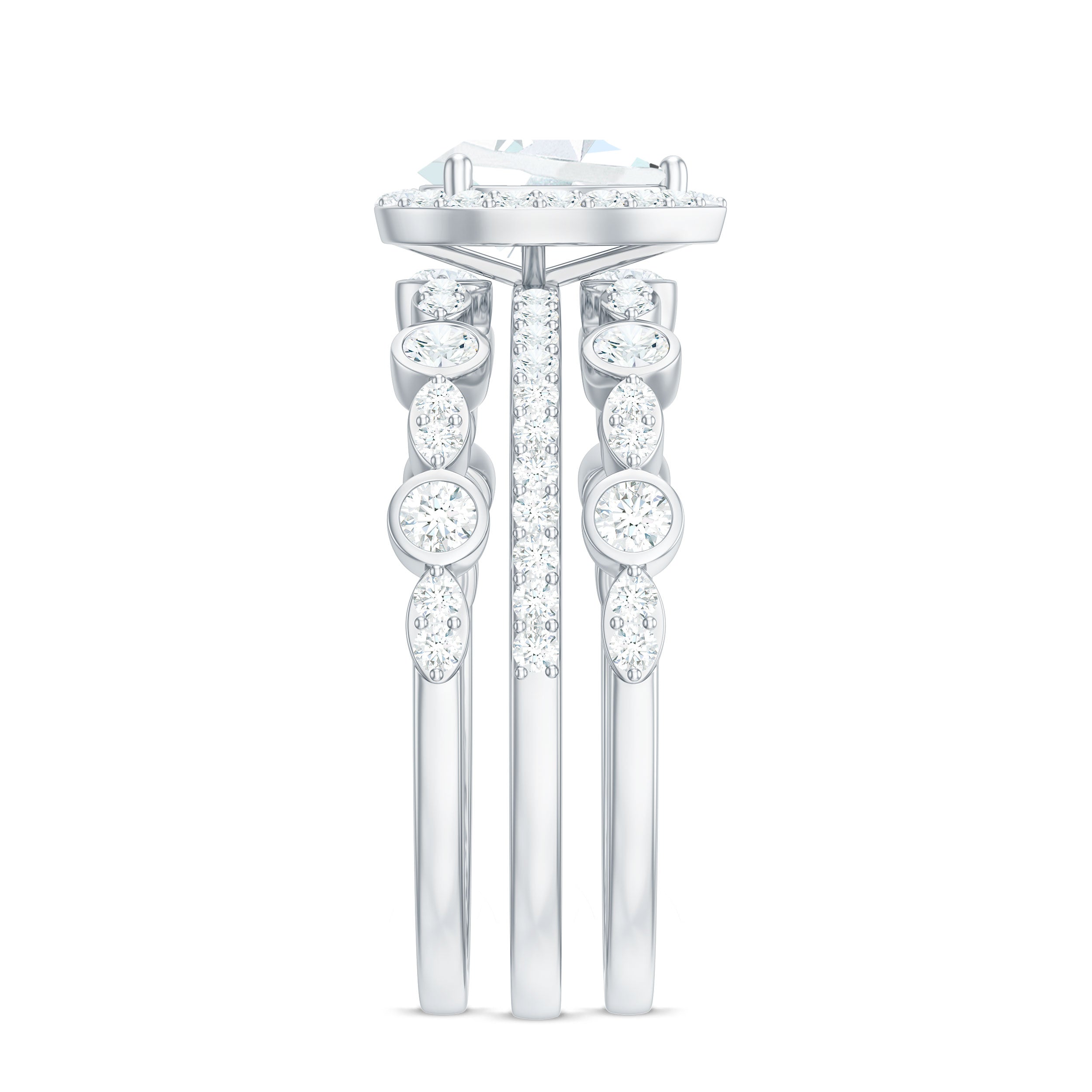 Rosec Jewels-Pear Shaped Cubic Zirconia Trio Wedding Ring Set for Women