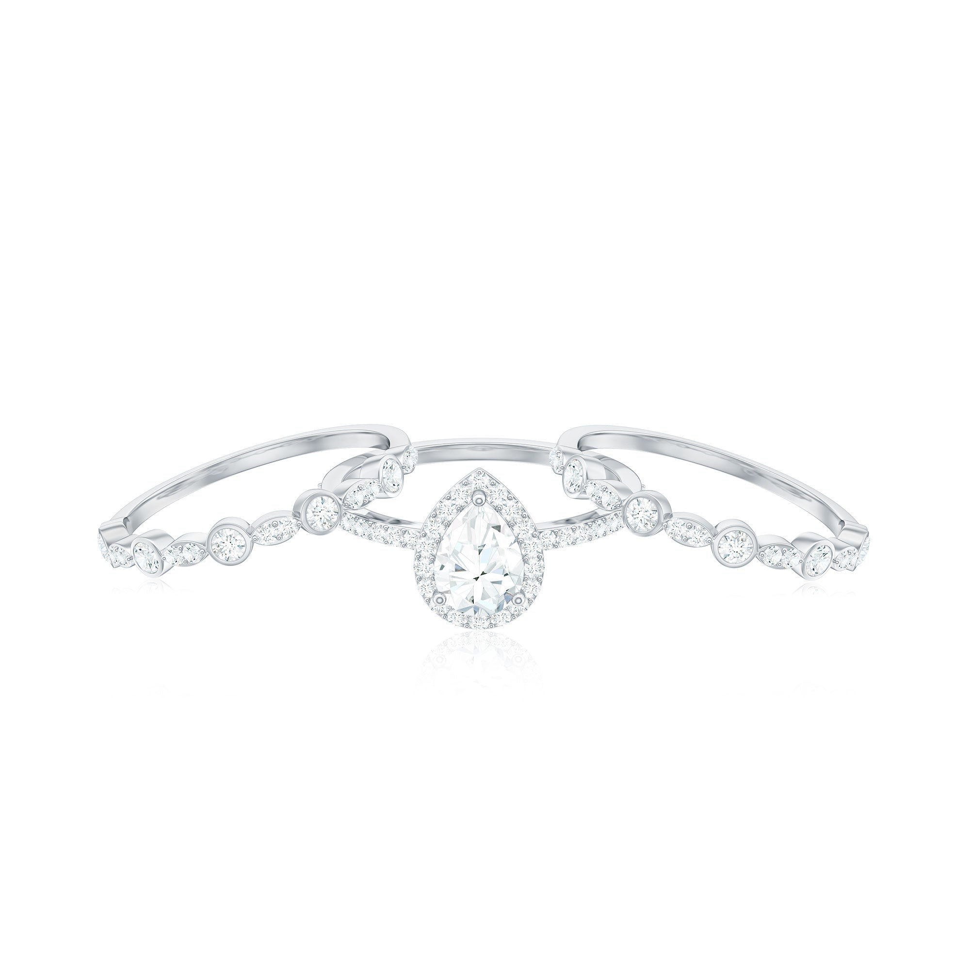 Rosec Jewels-Pear Shaped Cubic Zirconia Trio Wedding Ring Set for Women
