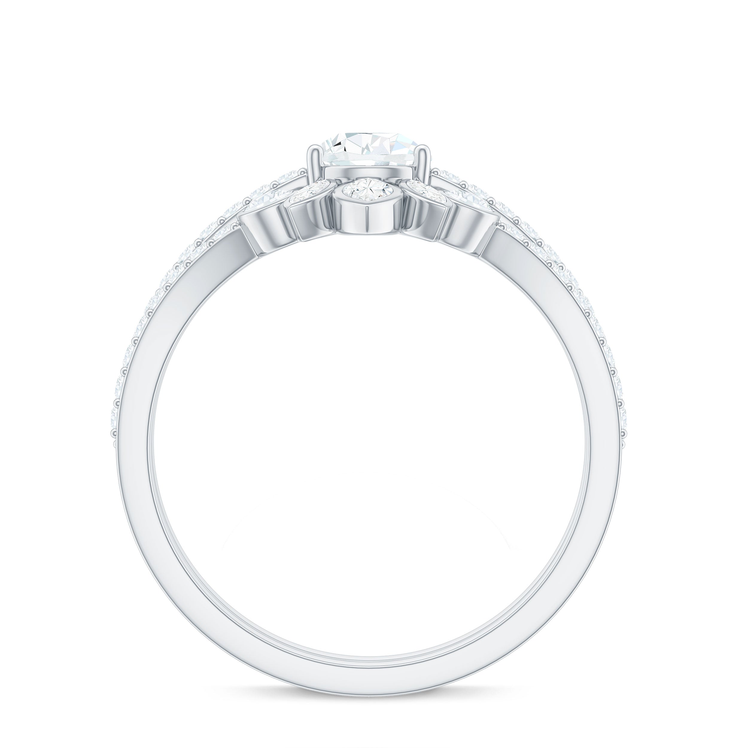 Rosec Jewels-Pear Cut Moissanite Solitaire Bridal Ring Set with Certificate