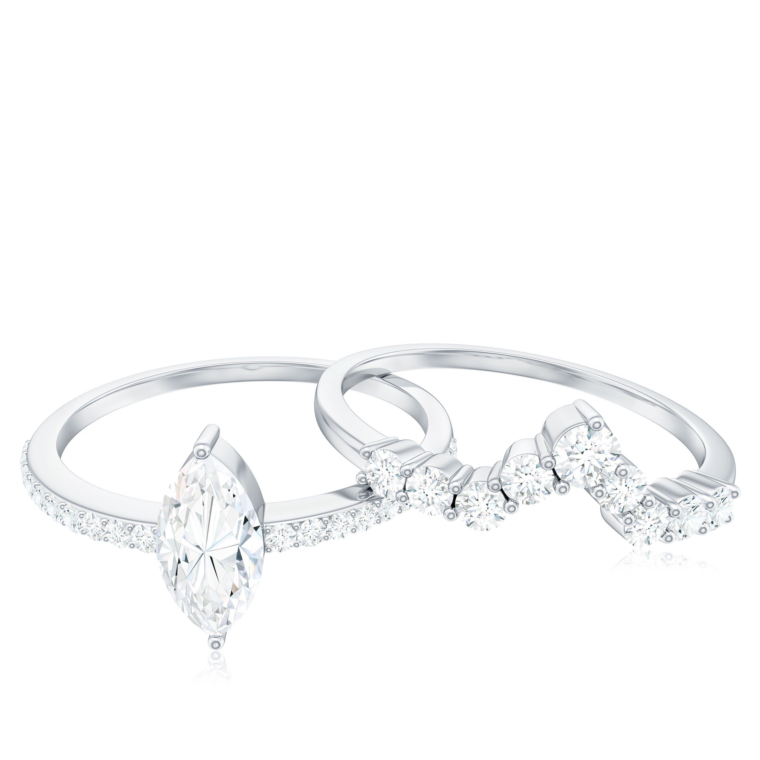 Rosec Jewels-Marquise Cut Moissanite Engagement Ring with V-Shaped Wedding Band