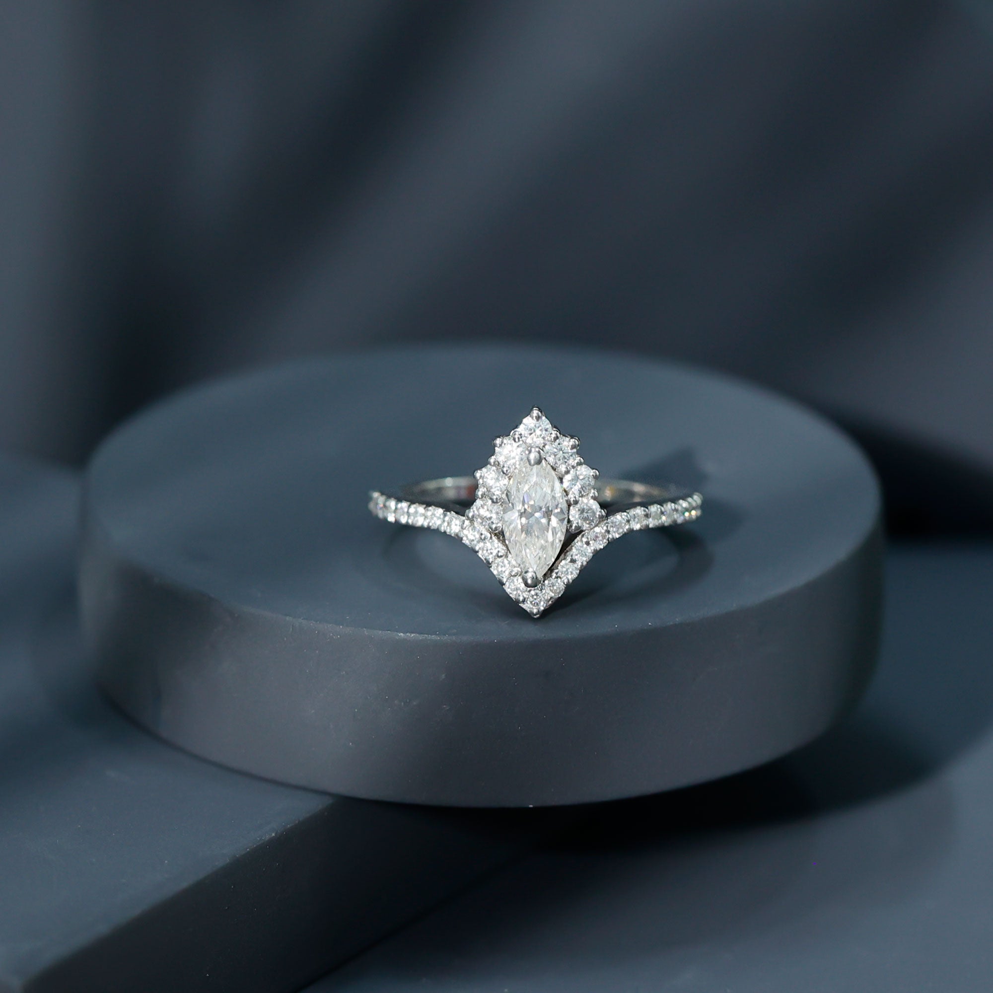 Marquise Cut Moissanite Designer Engagement Ring D-VS1 - Rosec Jewels