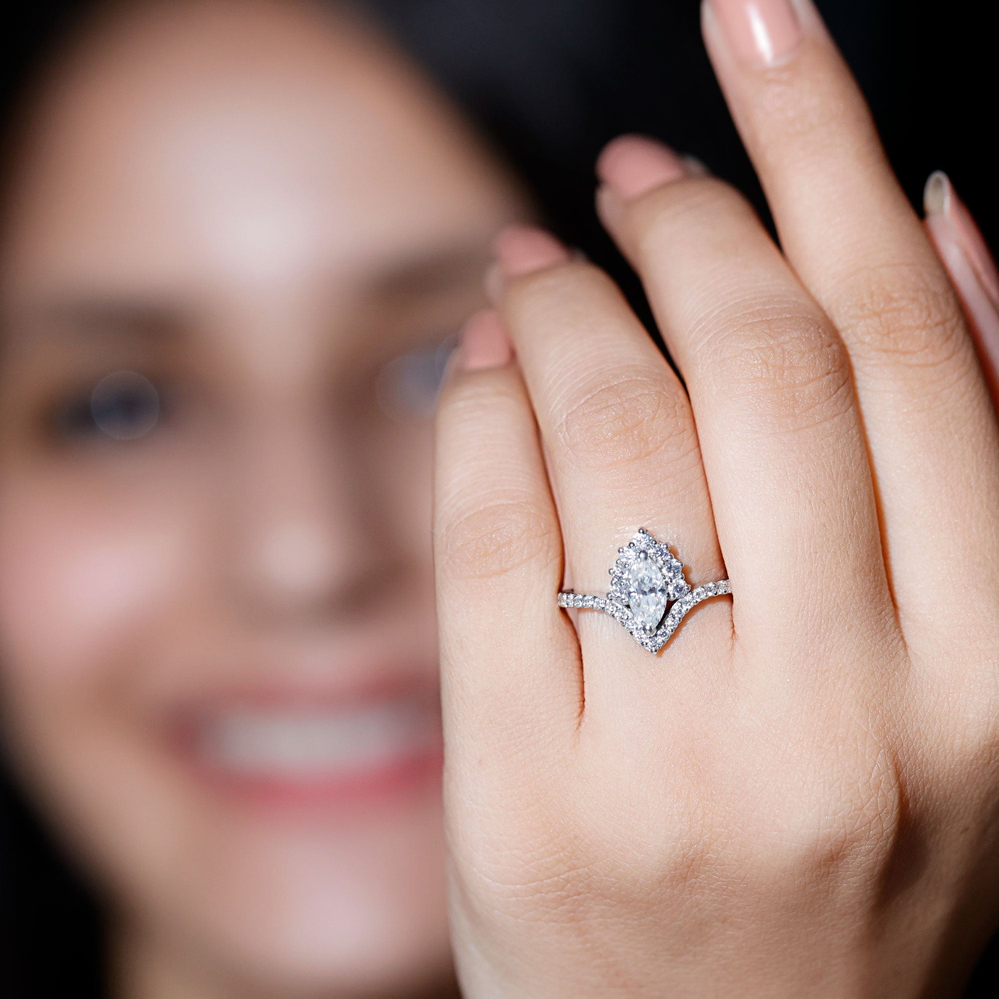 Marquise Cut Moissanite Designer Engagement Ring D-VS1 - Rosec Jewels