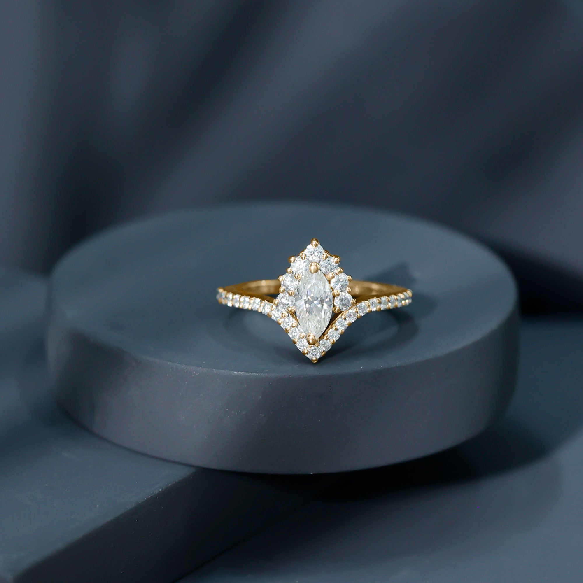 Marquise Cut Moissanite Designer Engagement Ring D-VS1 - Rosec Jewels