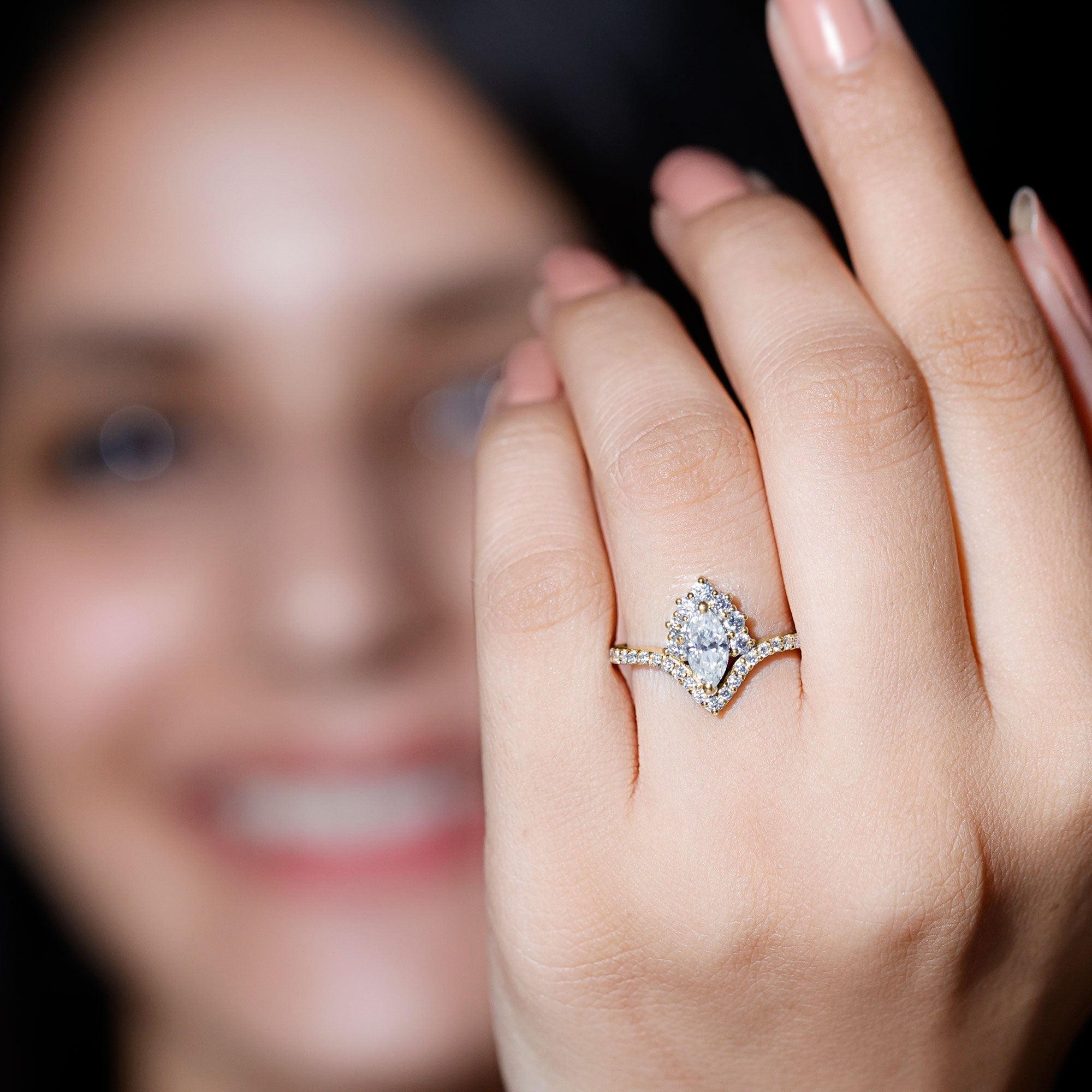 Marquise Cut Moissanite Designer Engagement Ring D-VS1 - Rosec Jewels
