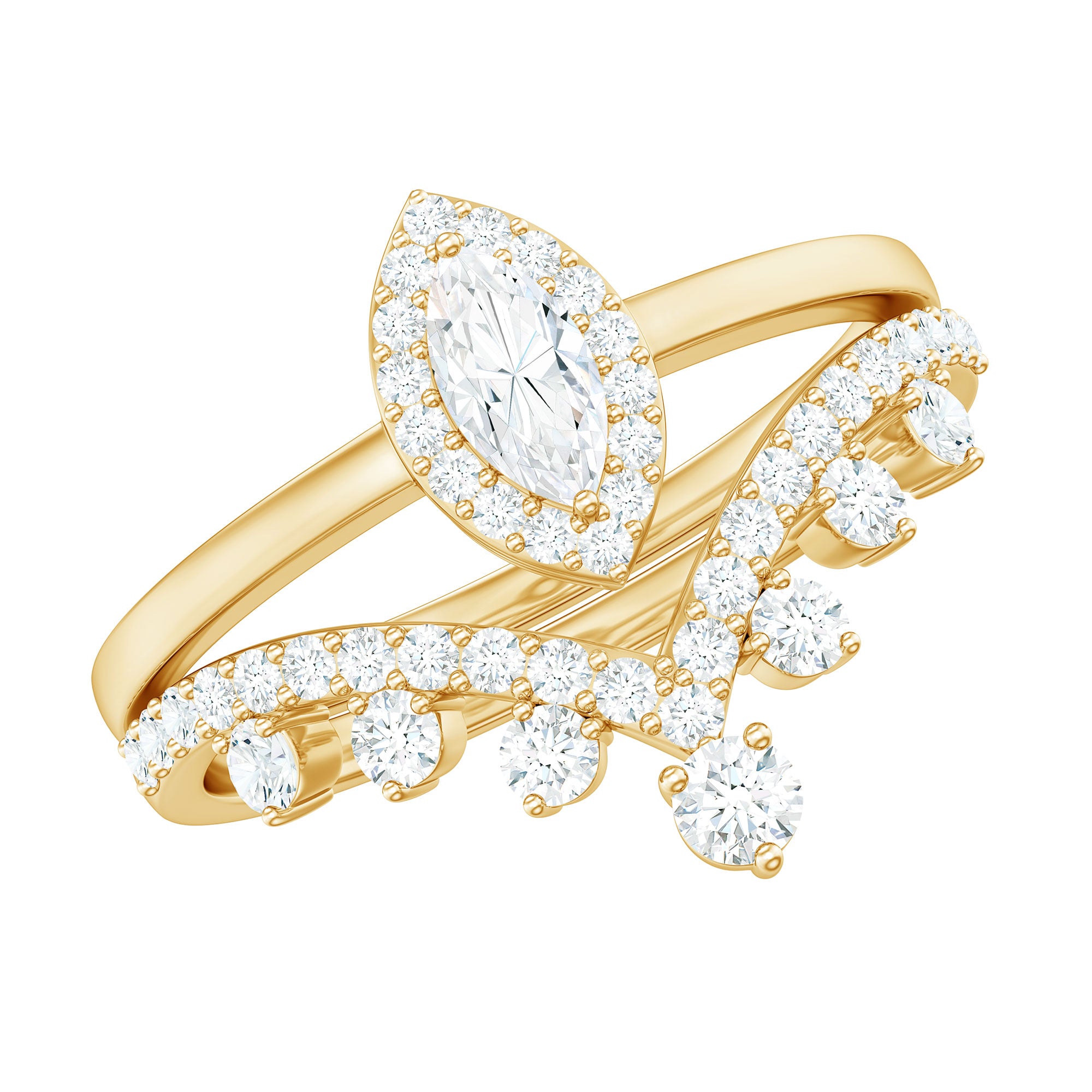 Rosec Jewels-Marquise Cut Moissanite Halo Wedding Ring Set For Women