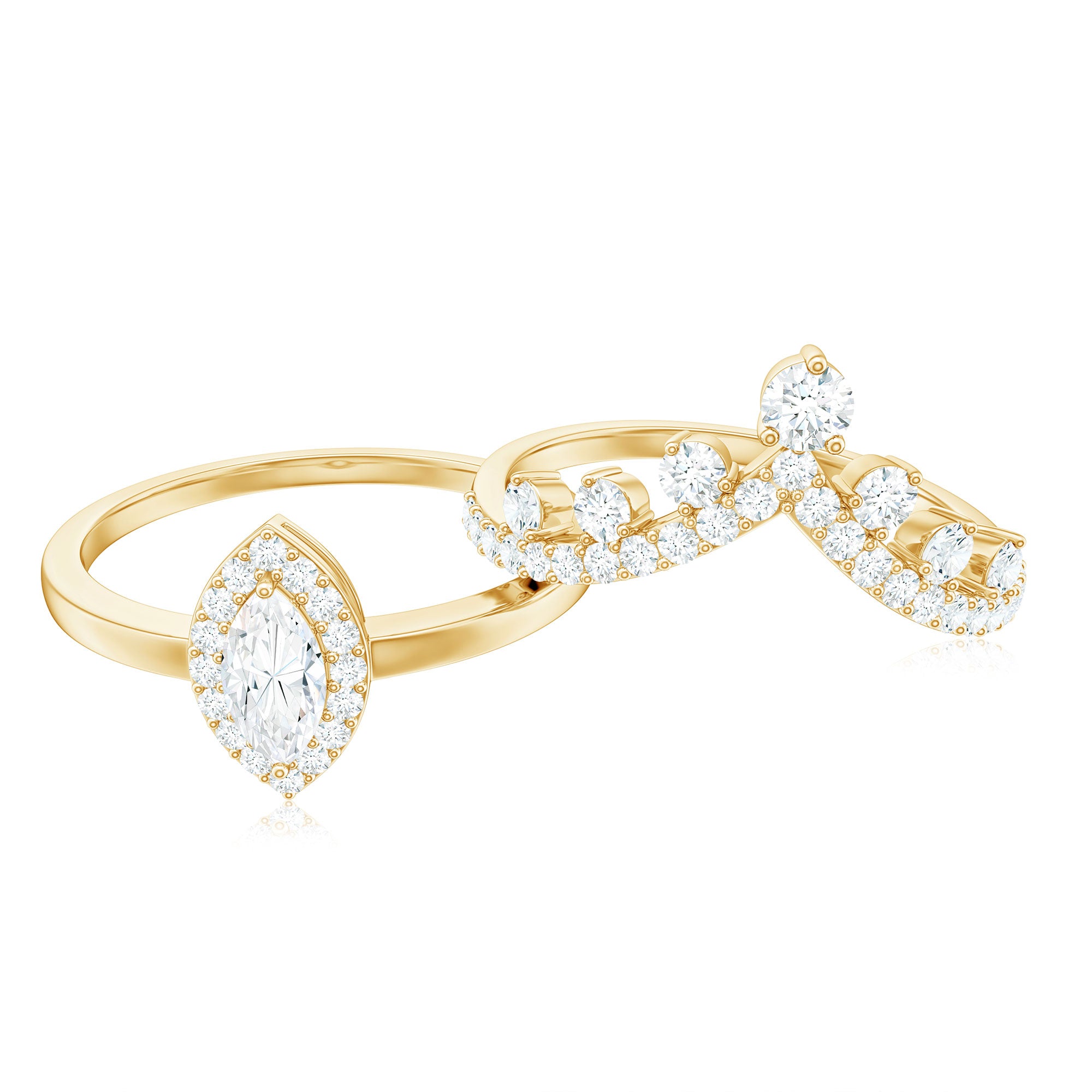Rosec Jewels-Marquise Cut Moissanite Halo Wedding Ring Set For Women